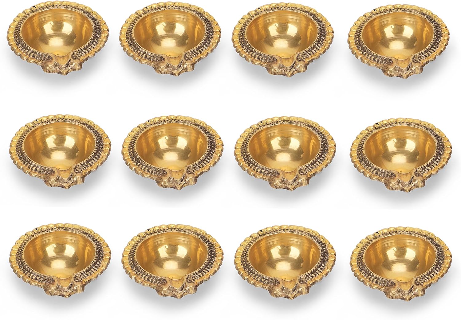 Brass Kuber Lakshmi Deepak for Diwali Decoration & for Pooja | Diyas Lamp for Puja Traditional Indian Oil Lamp | Handmade Golden Oil Lamp Engraved Made of Virgin Brass Metal– Pack of 12