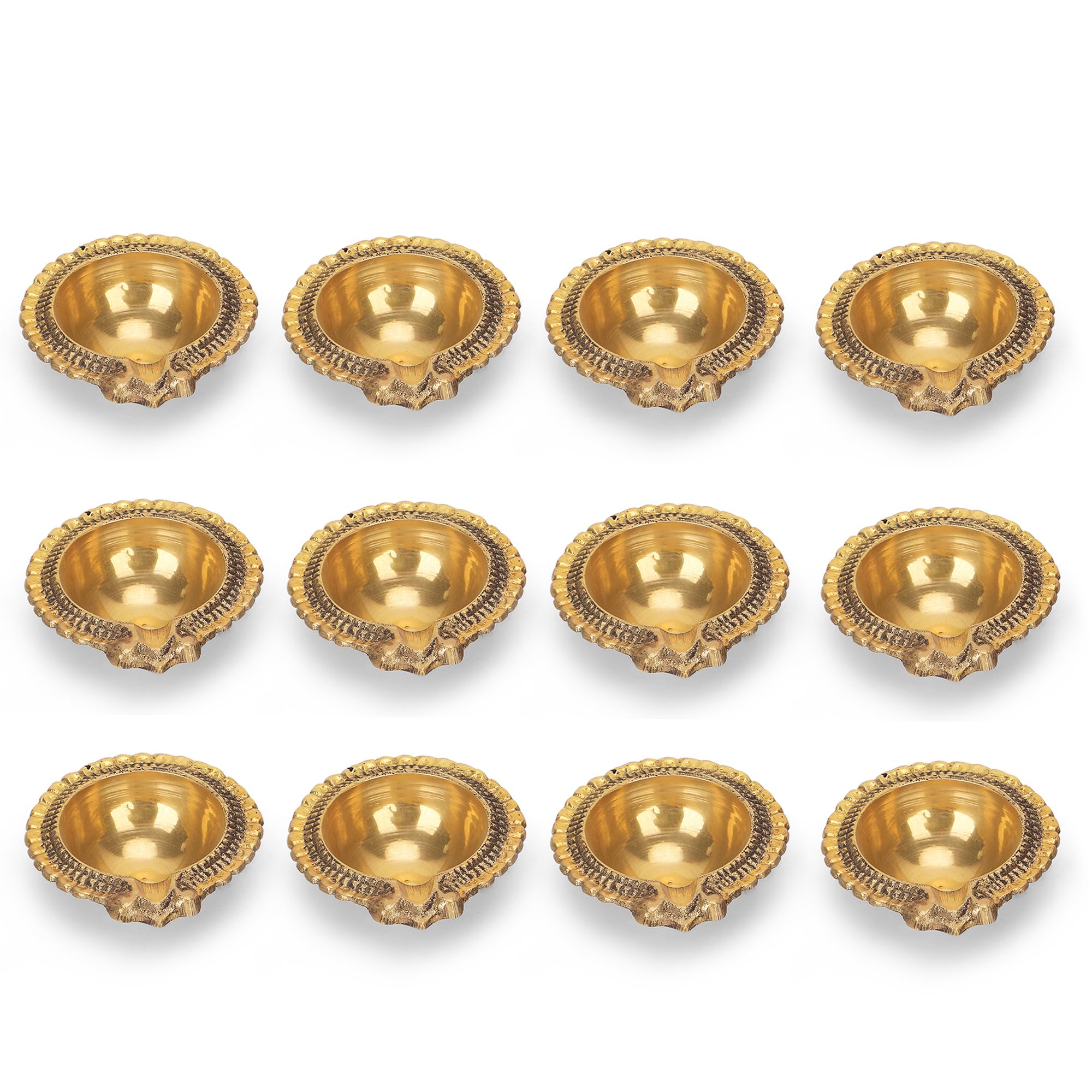Brass Kuber Lakshmi Deepak for Diwali Decoration & for Pooja | Diyas Lamp for Puja Traditional Indian Oil Lamp | Handmade Golden Oil Lamp Engraved Made of Virgin Brass Metal– Pack of 12