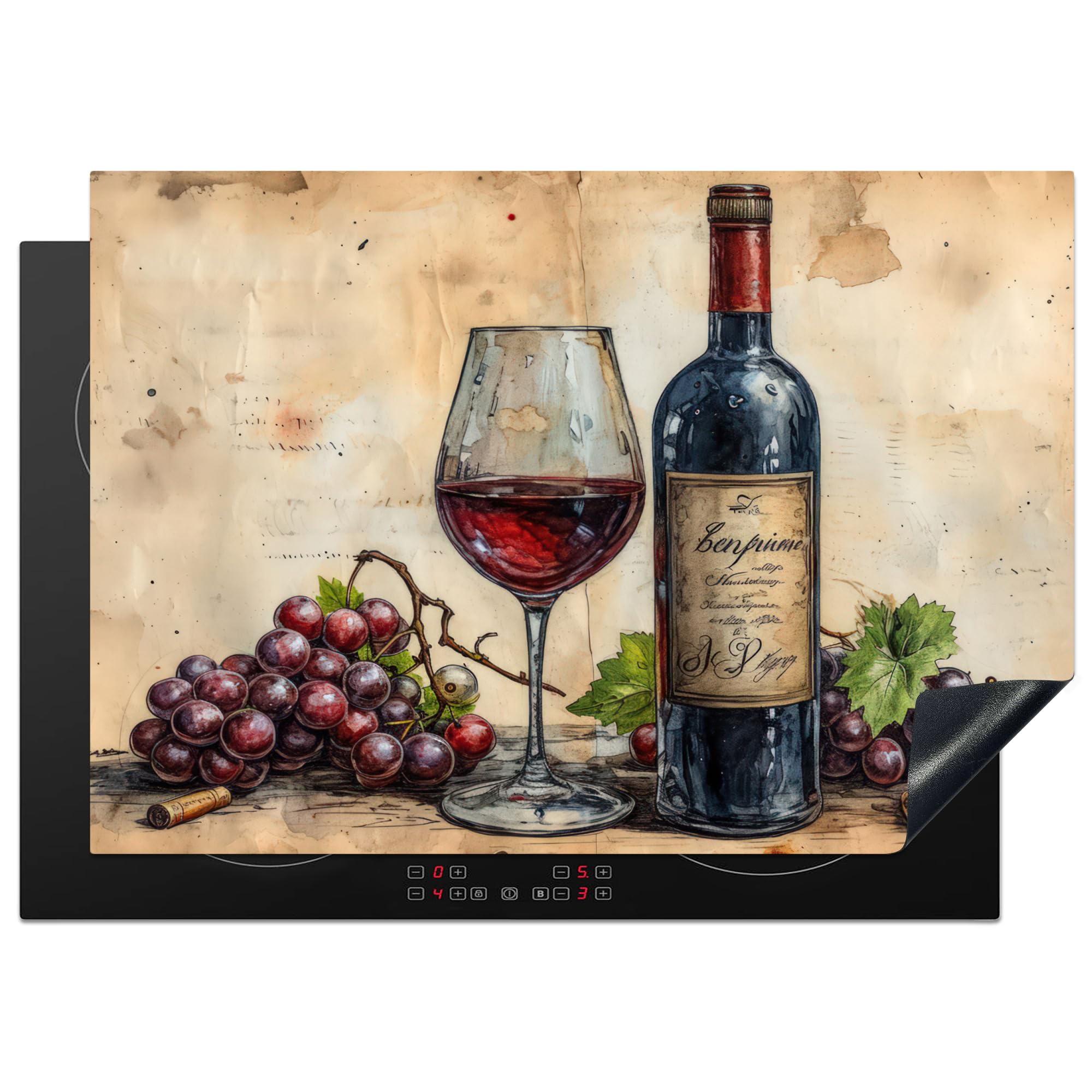 KitchenYeah© Induction Hob Protector Mat 20.5"x29.5" / 75x52 cm Stove Cap Top Cover Kitchen Cooker Covers for Electric Hobs Vinyl Wine - Grapes - Drink - Wine Glass - Fruit
