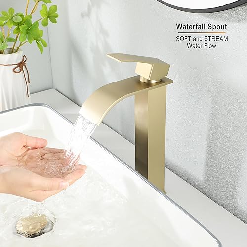 Miniatura 4 de JXMMP - Grifo de lavabo cromado para lavabo de baño, cascada, de un solo agujero, con manguera de suministro y drenaje desplegable sin