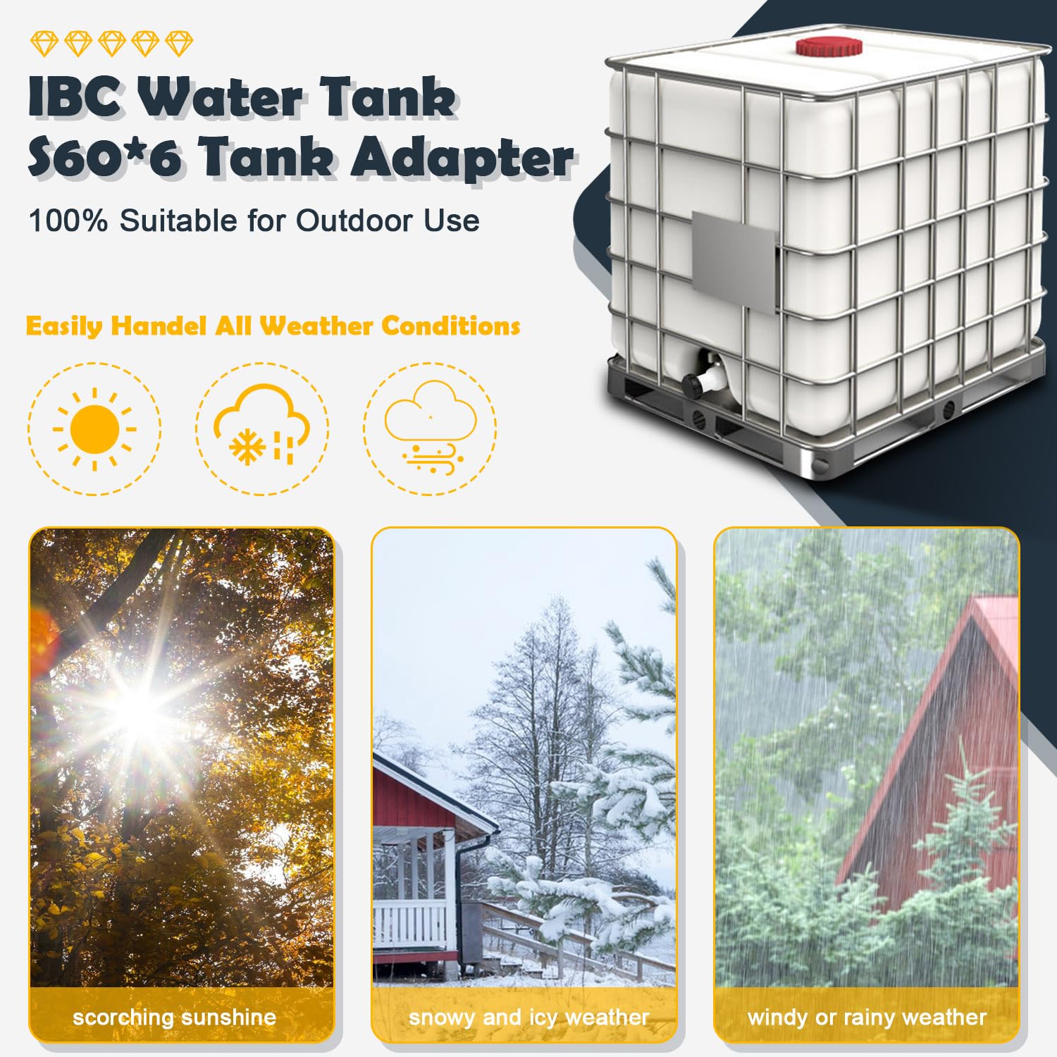 Lot 2 Adaptateurs IBC S60 X 6 Avec Couvercles - Filetage 2" Intérieur Vers S60 Extérieur, Pour Réservoir Eau