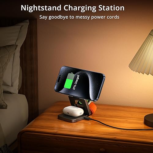 Miniatura 4 de LULULOOK Cargador inalámbrico 3 en 1, estación de carga plegable de 15 W, cargador rápido Mag-Safe para Apple 15 14 13 12, 5 W para Apple Watch,