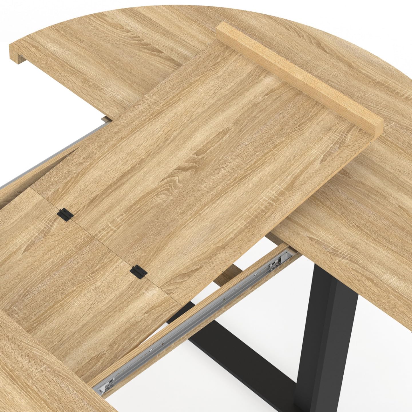 IDMarket - Mesa de comedor redonda extensible Phoenix 6-10 personas madera y negro 140-200 cm