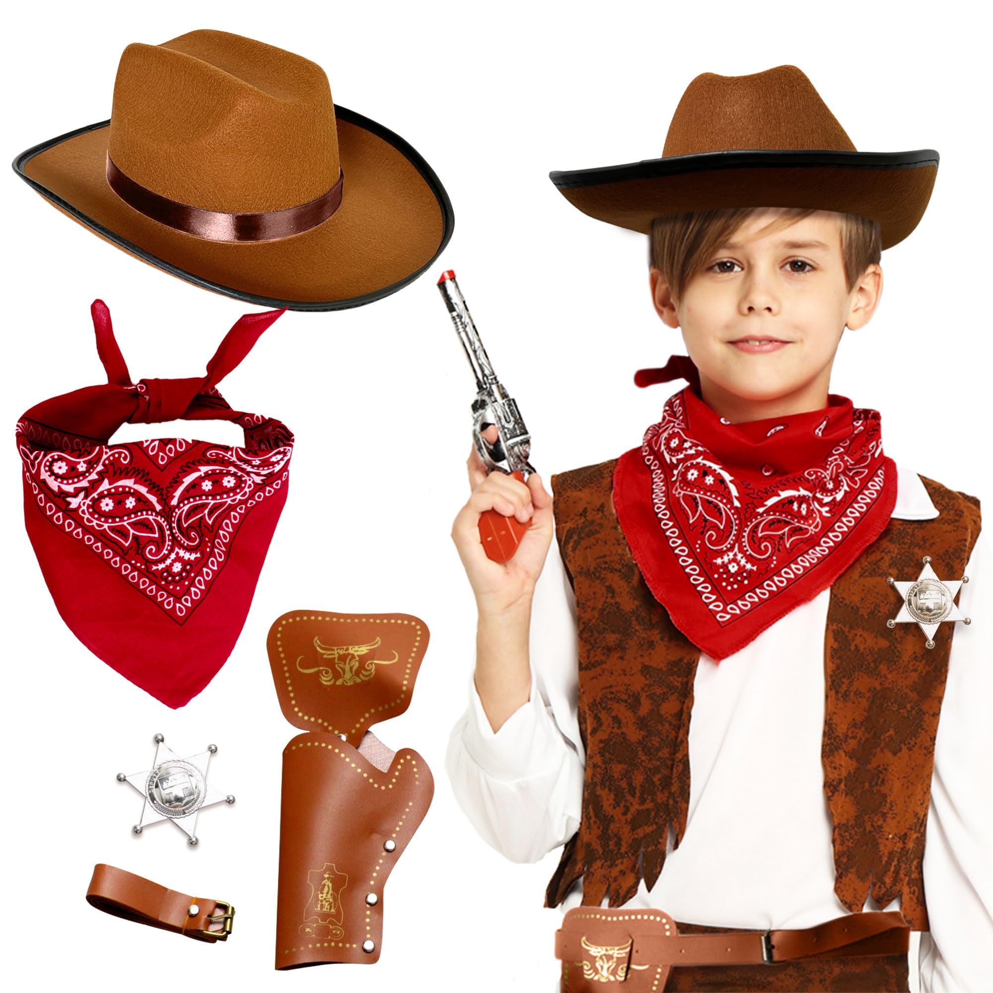 JeVenis Cowboy Hat Clothes For Western Cowboy Costume for Farm Dress Up Costume Bandanna Accessories