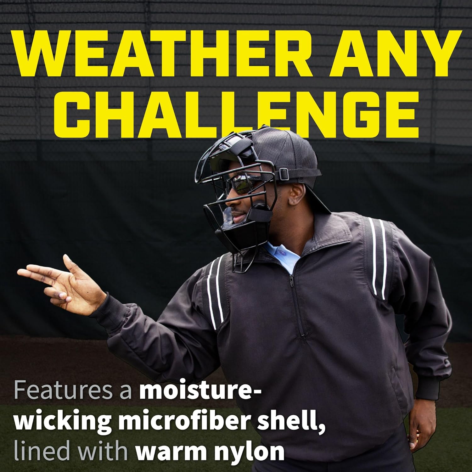 3N2 Umpire Half-Zip Pullover Jacket, Moisture-Wicking Microfiber Shell, Water-Resistant, Baseball and Softball, Sizes S–4XL