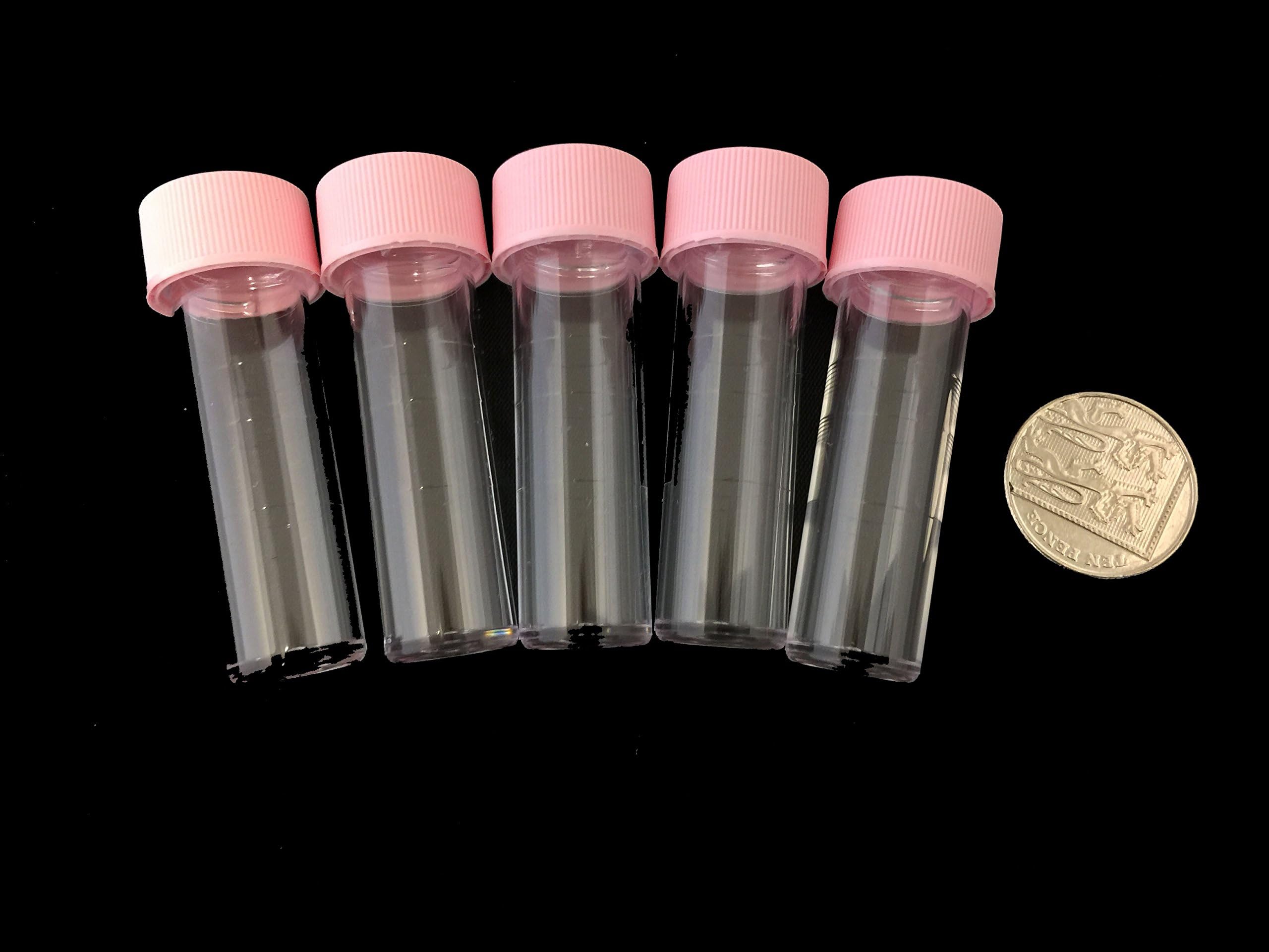 5ml Plastic Test Tubes vials Sample containers Powder Craft with Pink Screw caps (100)