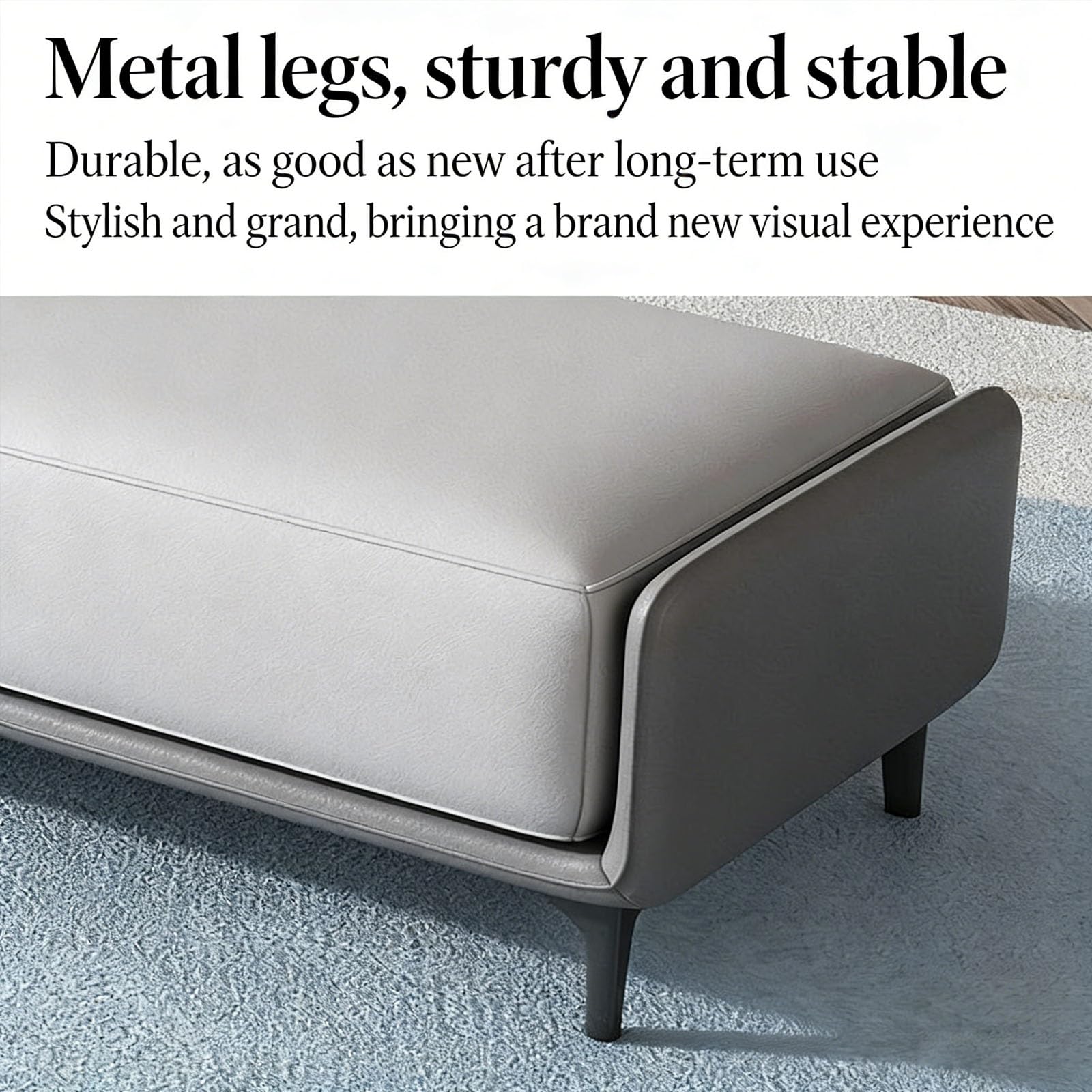 Pouf ottoman moderne en cuir synthétique avec triple couche de mousse polyvalente pour salon et chambre à coucher 120 cm