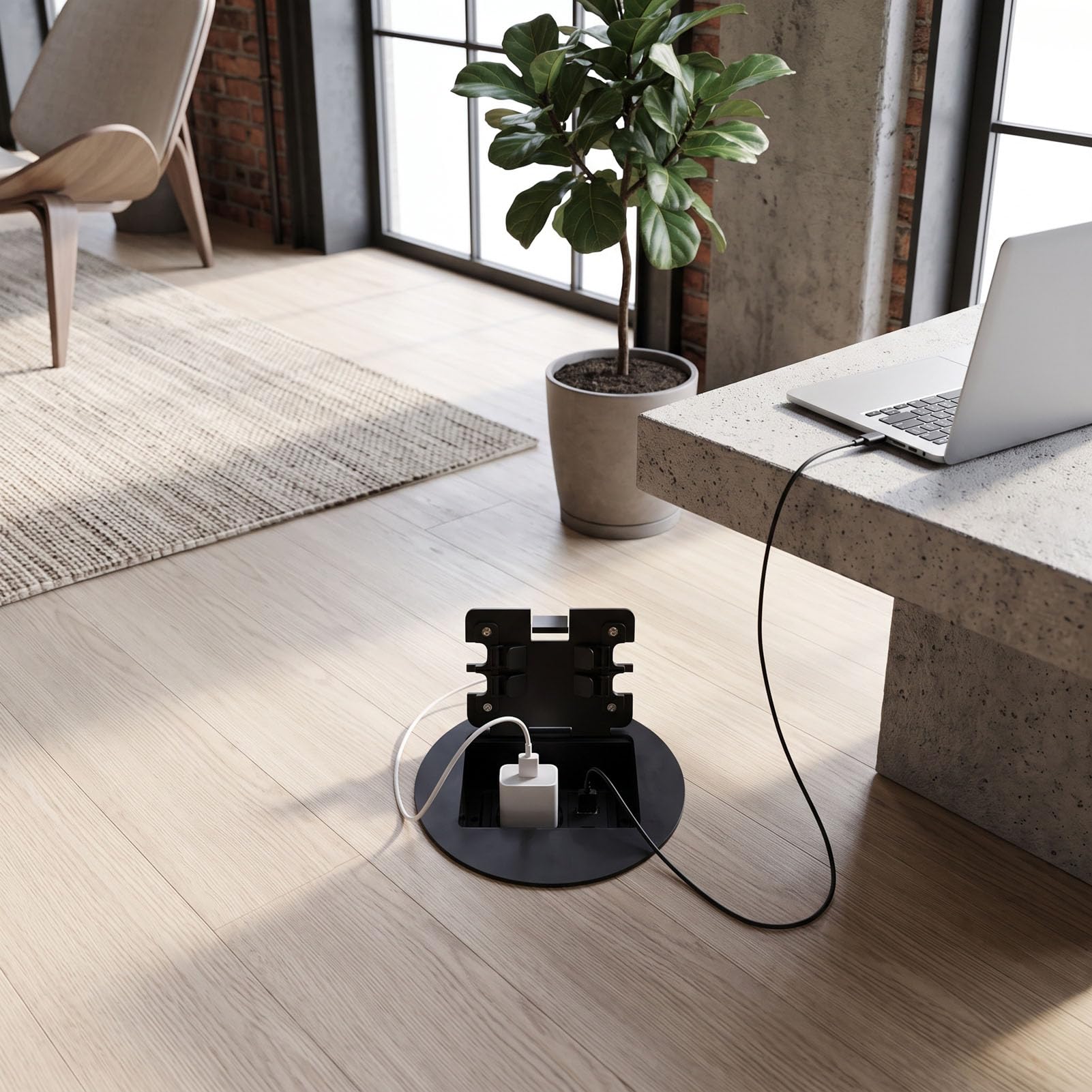 Prise de Sol Encastrable Ronde, Prise 2 Broches Port USB for