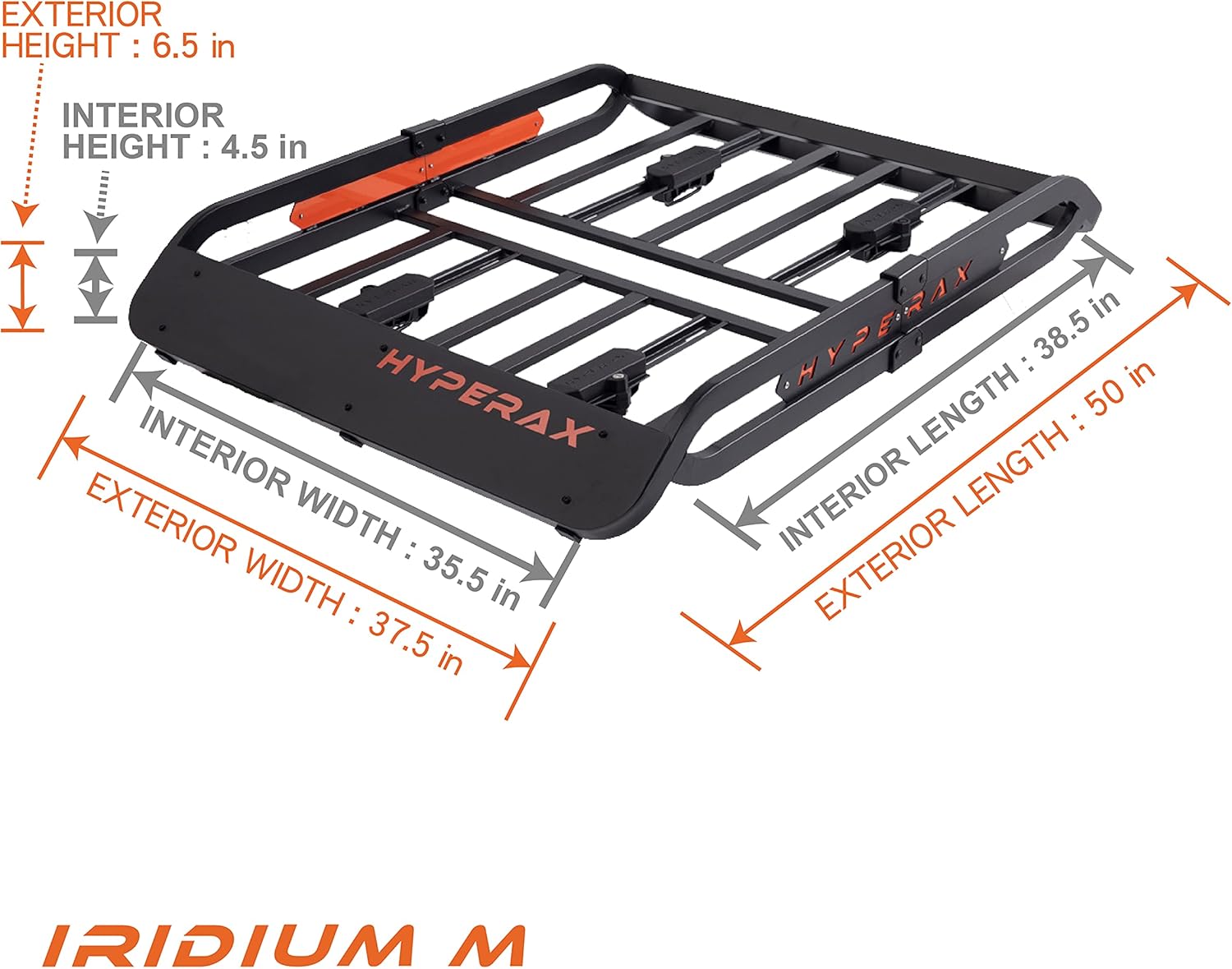 HYPERAX Iridium M Steel Cargo Roof Rack Kayak Carrier- 50 x 37.5 x 6.5” 200lb Max Load Cargo Net, Wind Fairing, and Lock for Roof Bar Included- Heavy Duty Rooftop Cargo Basket (Medium) : Automotive