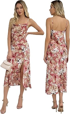 Wedding Guest Dress for Women Spaghetti Strap Satin Slip Dresses
