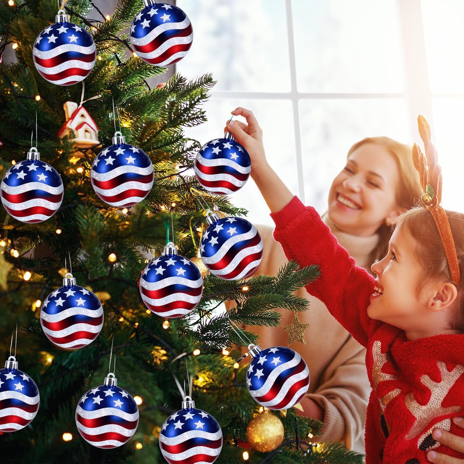 24 Pcs 2.36 Inch Patriotic Ornament Blue and Red Hanging American Flag Balls, Stars and Stripes 4th of July Party Tree Decor for Holiday Decorations - Image 5