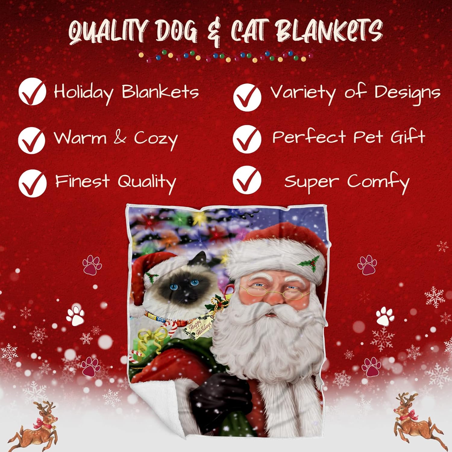 Doggie of the Day Birman Cat Blanket - Christmas Santa Carrying Presents - Super Soft & Warm Pet Theme for Sofa or Bed, Warm Fleece, Sherpa or Woven Material, BLNKT160194 (60x80 Fleece)