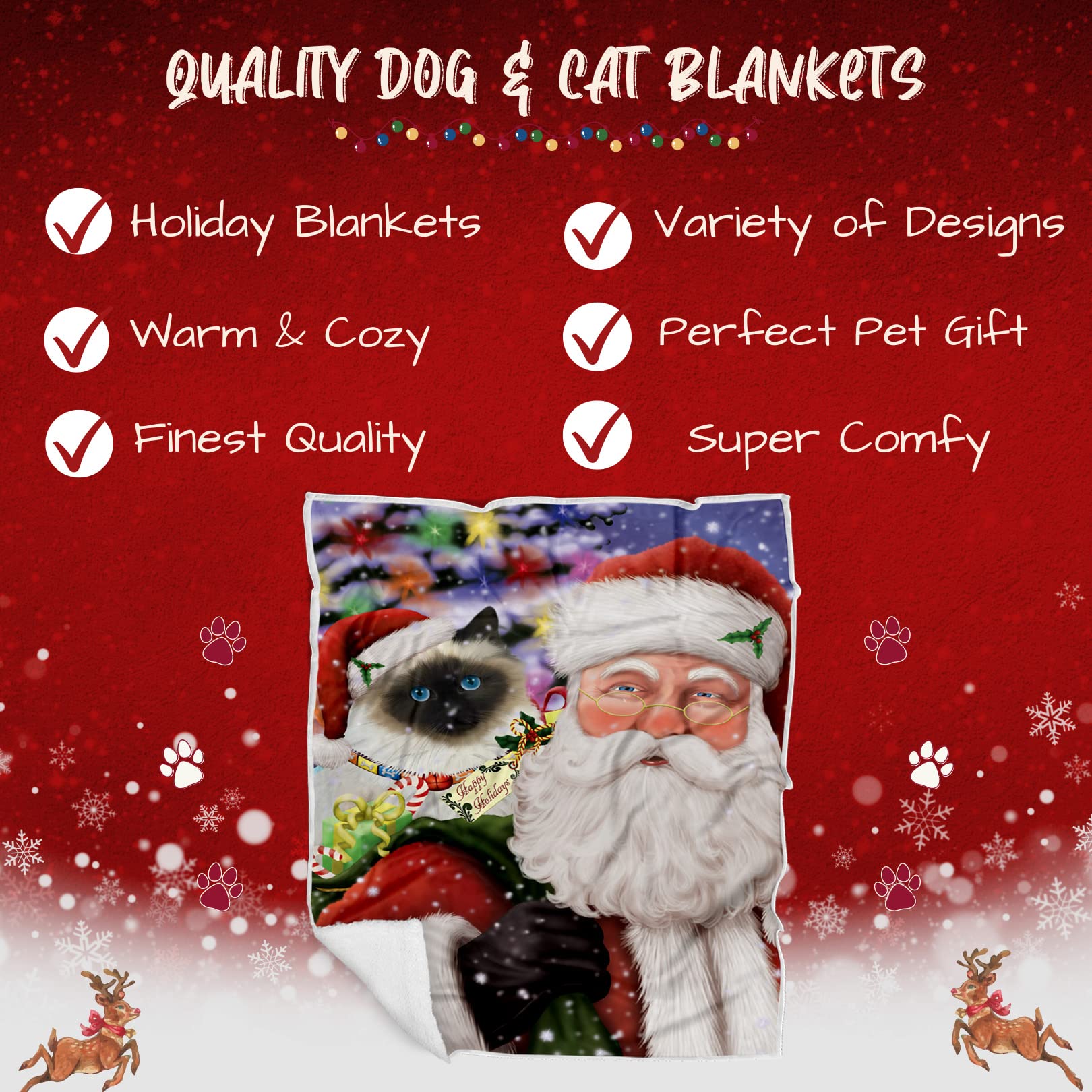 Doggie of the Day Birman Cat Blanket - Christmas Santa Carrying Presents - Super Soft & Warm Pet Theme for Sofa or Bed, Warm Fleece, Sherpa or Woven Material, BLNKT160194 (60x80 Fleece)
