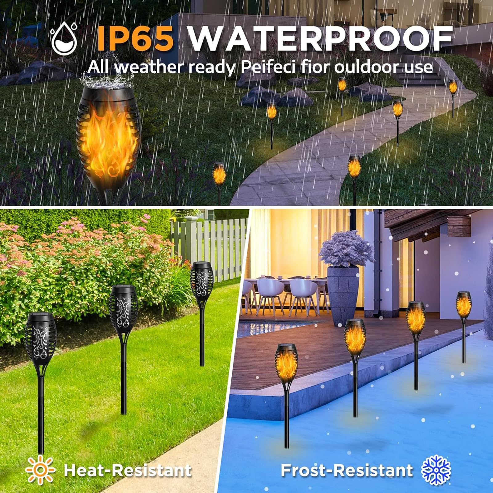 Lámparas solares para exteriores, antorchas solares para exteriores, 6 unidades de luz solar de llama, IP65 resistente al agua, iluminación solar para jardín, exterior, patio trasero, iluminación de