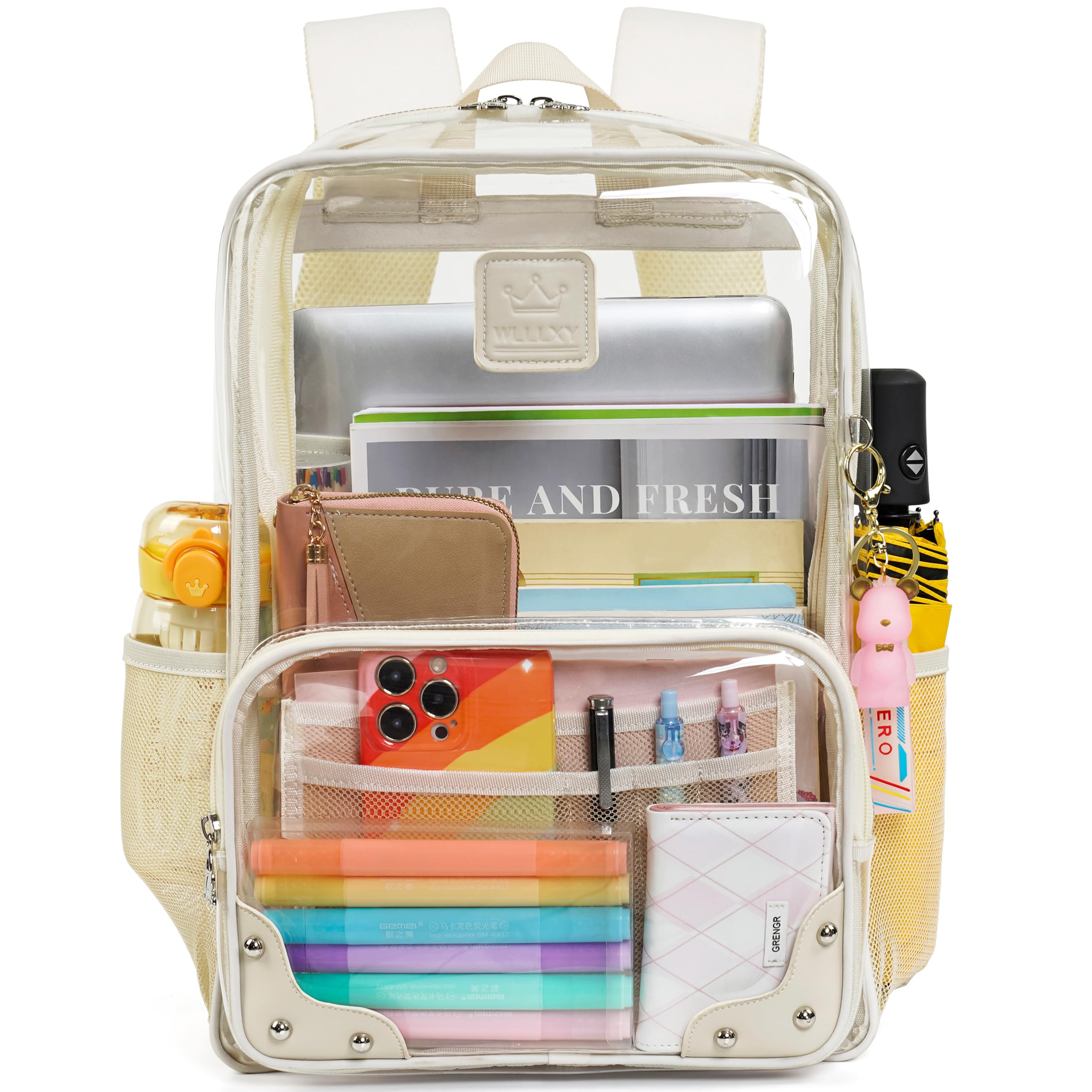 AO ALI VICTORY Clear Backpack for Women Men Stadium Events TPU Transparent Travel Backpacks Large Laptop College Bookbags Kids Elementary School Bag