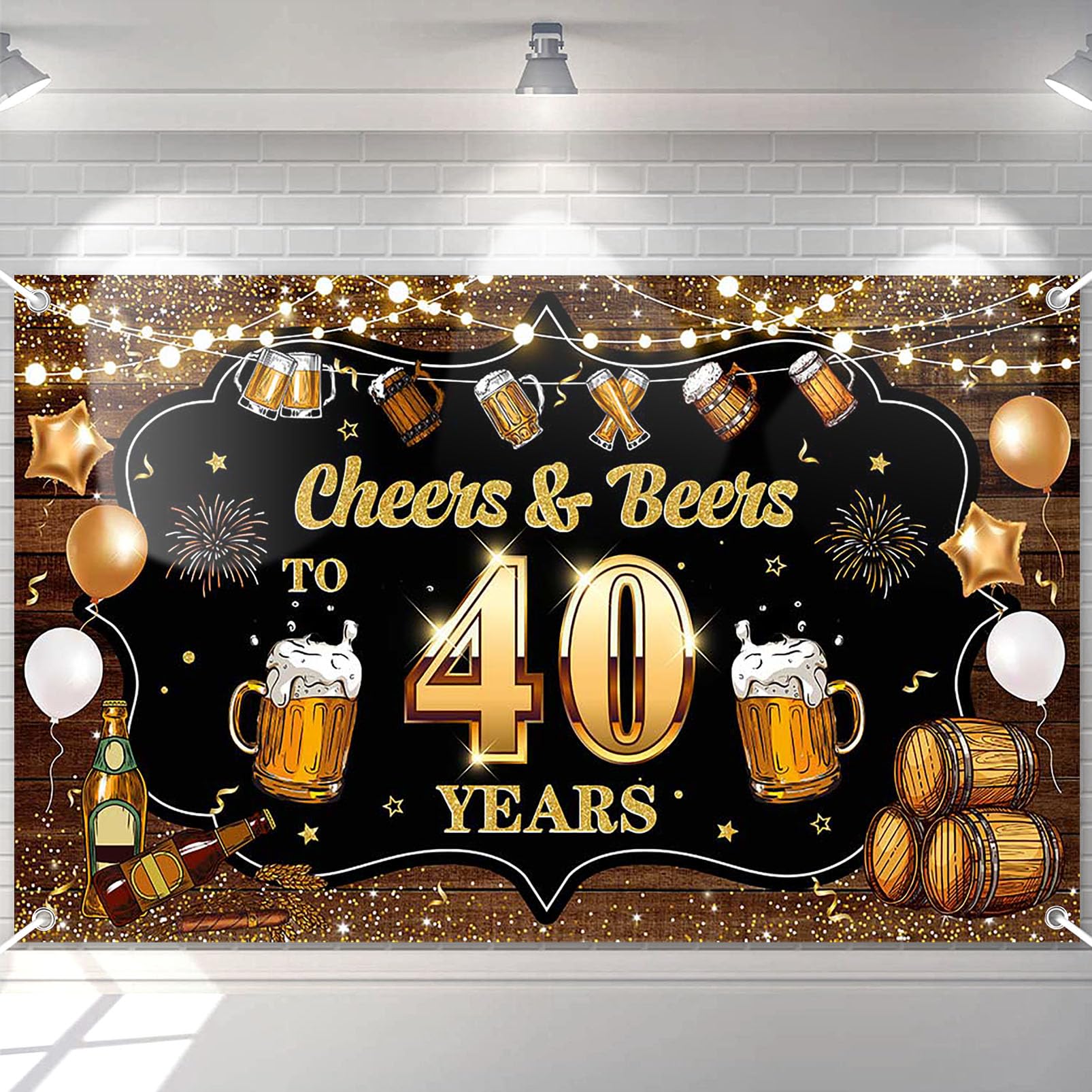 Avezano Cheers & Beers to 40 Years Backdrop Banner Black and Gold Happy 40th Birthday Decorations Beer Whiskey 40 Year Old Birthday Banner for Men Women 70.8 x 43.3 Inch
