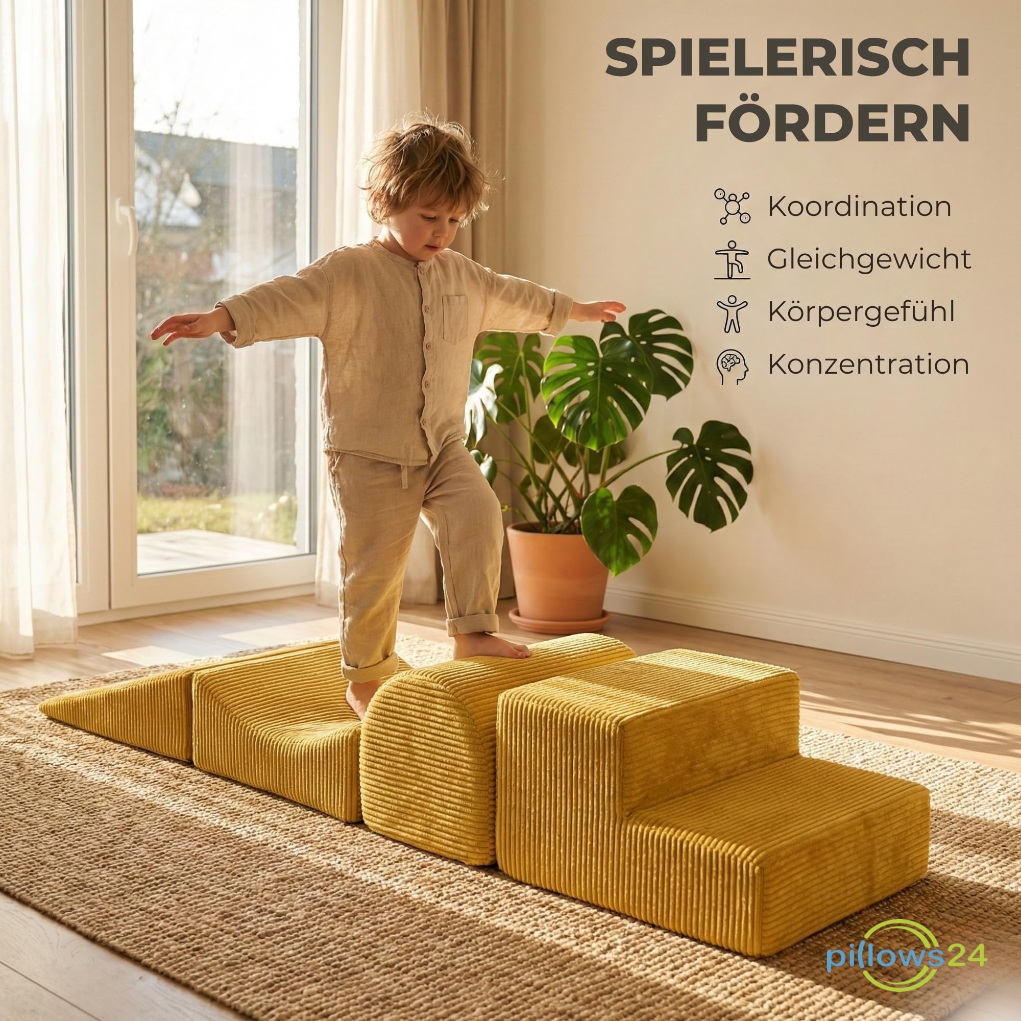 Schaumstoff Bausteine Kinder aus Cord | 4-teiliges Softbausteine Set zum Spielen & Klettern Baby | Schaumstoffbausteine XXL für Motorik & Bewegung | Dunkelgrau