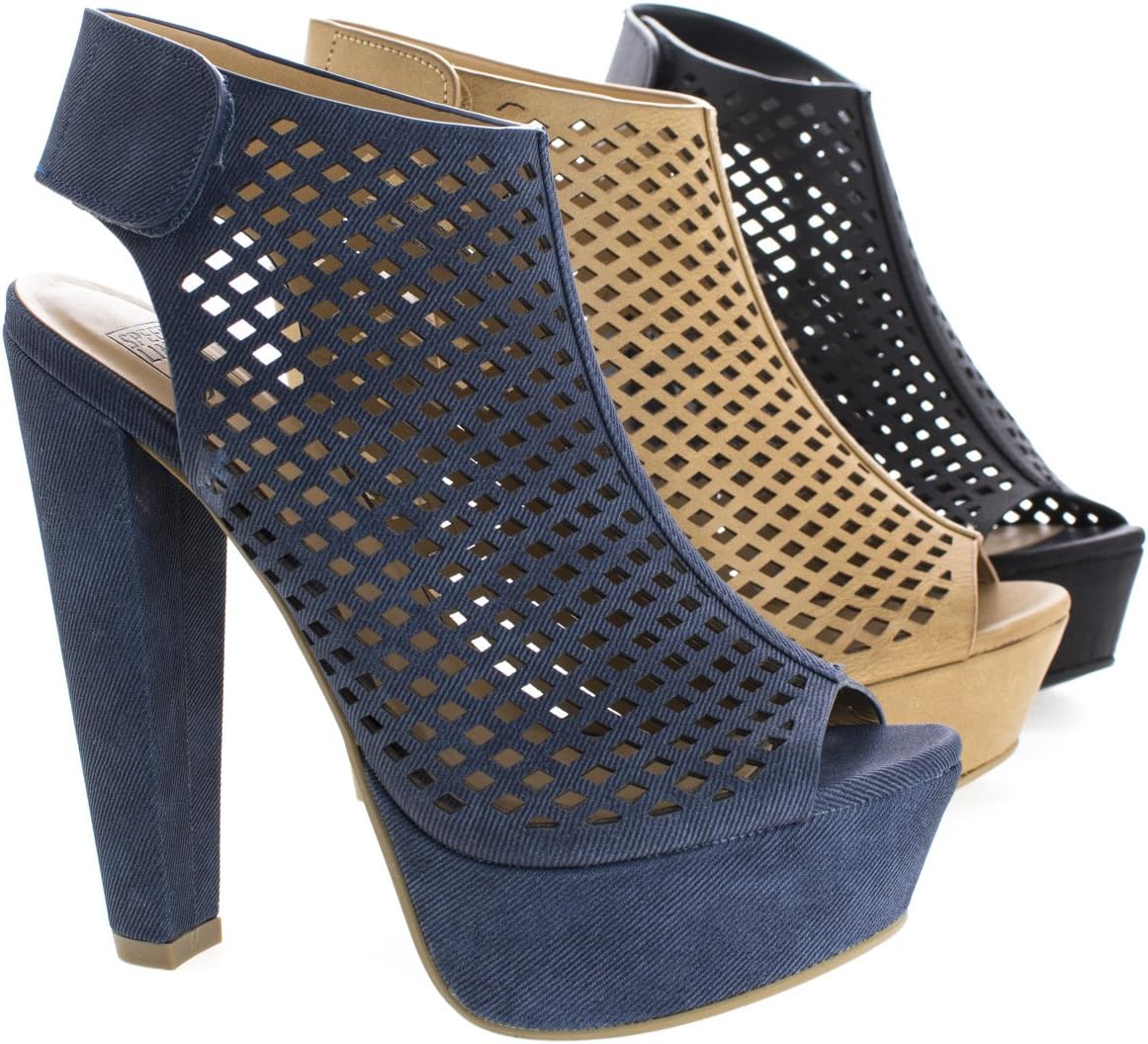 Speed Limit 98 Peep Toe Perforated Chunky Heel Platform Pumps