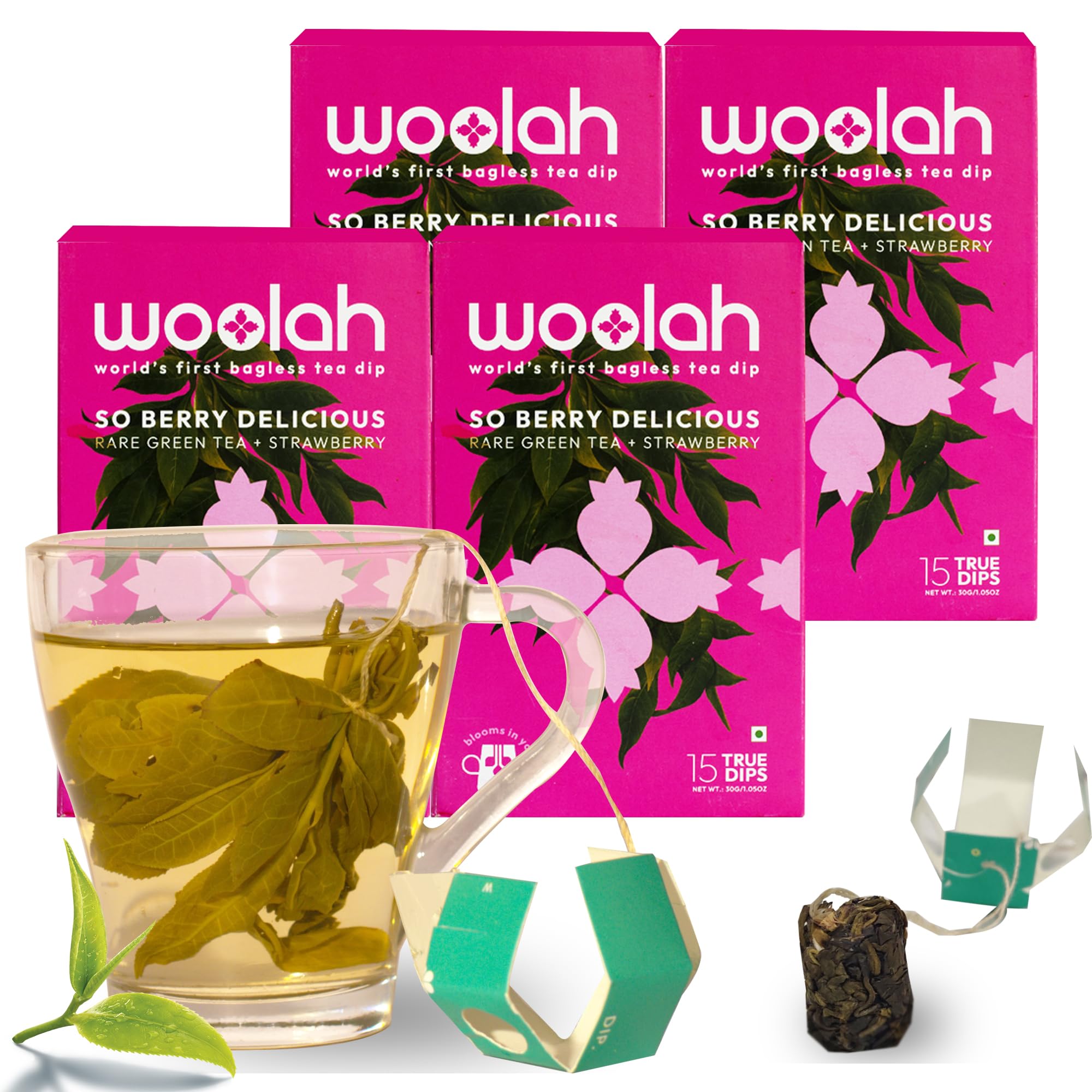 Woolah Rare Assam Green Tea with Strawberry, Organic BAGLESS Tea Dip (4 Packs = 60 Dips /120 Cups) 100% PLASTIC Free, Natural Whole Leaf, High EGCG anti-oxidants supports WEIGHT MANAGEMENT, Heart Health & Repairs skin damage due to UV exposure. (B0BSN47WG3) Amazon Price History, Amazon Price Tracker