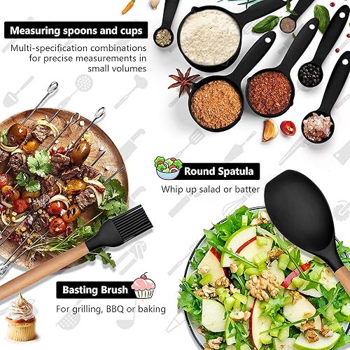 Miniatura 6 de HaWare Juego de utensilios de cocina de cocina, 23 piezas de silicona con soporte, mango de madera resistente al calor, utensilios de cocina