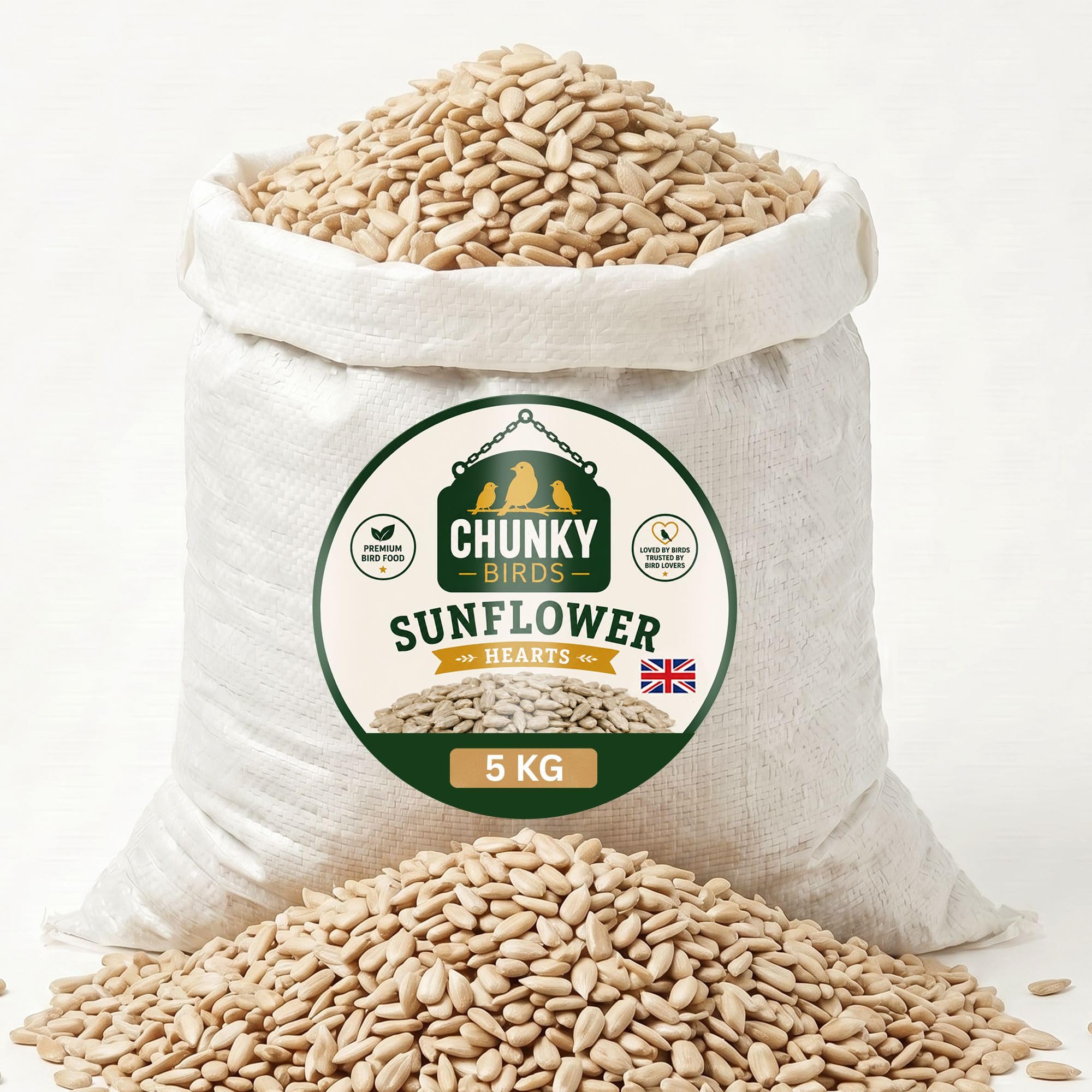 5KG Sunflower Hearts for Wild Birds Food, No Mess Husk Free Bird Seed Food