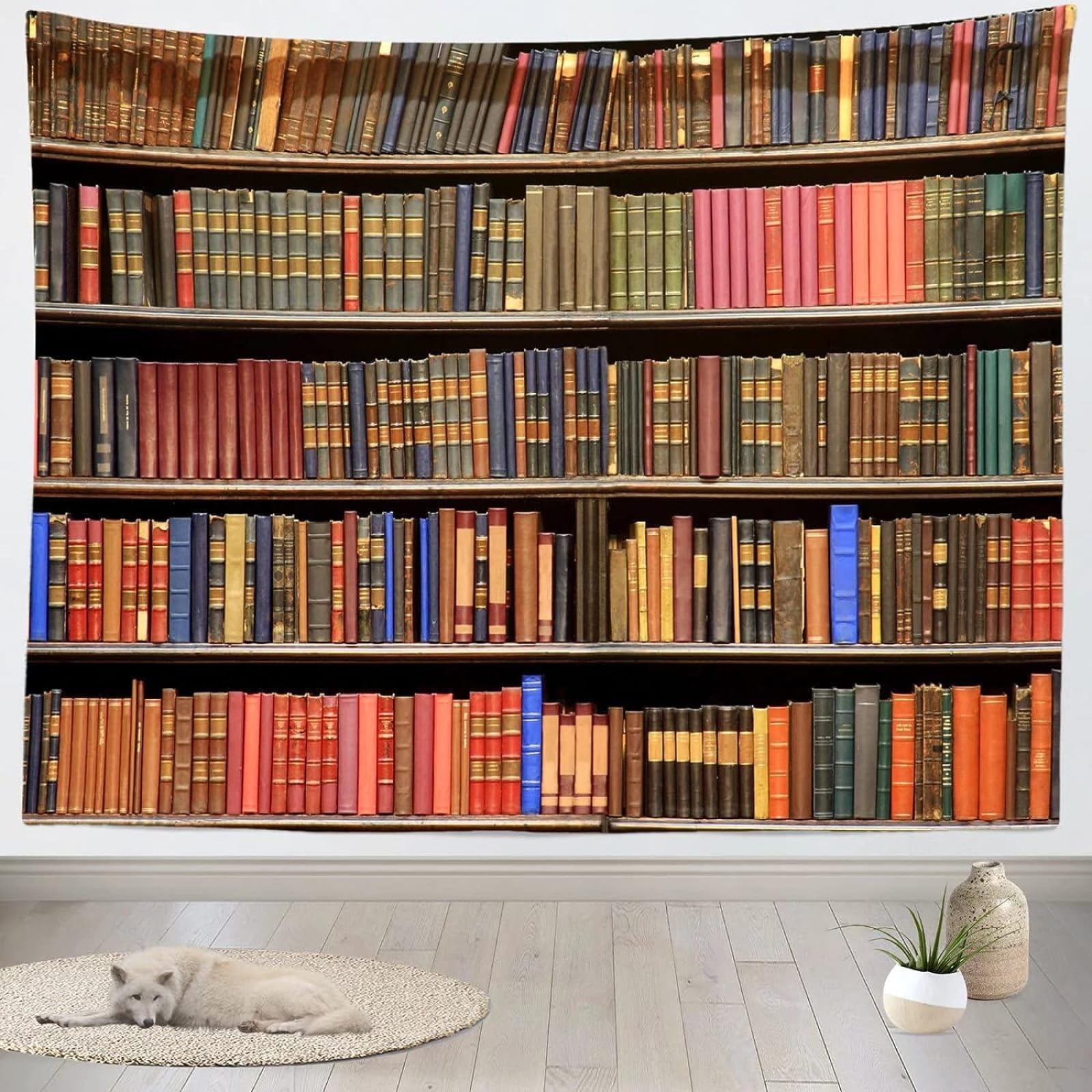 Arazzo Da Parete Gigante 3D Libreria Retrò - 305x230 Cm - Tenda Arazzo In Poliestere Per Soggiorno, Camera Da Letto