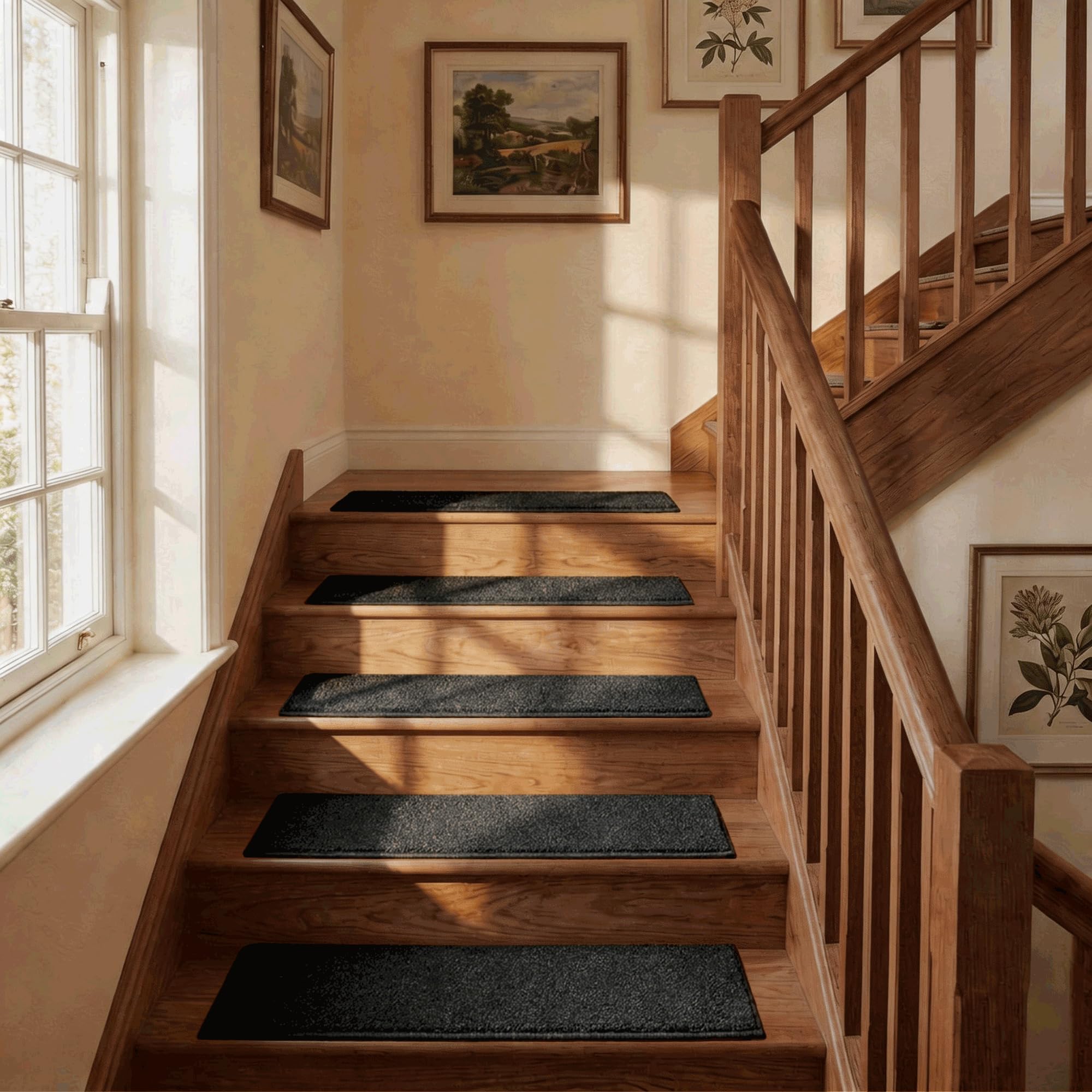 COSY HOMEER Stair Treads Carpet 15 Pack, Non-Slip Polyester Stair Treads for Indoor Stairs Safety, Quick Peel Self-adhesive Stair Runner Carpet Pads, Machine Washable, 22 x 70cm, Dark Grey