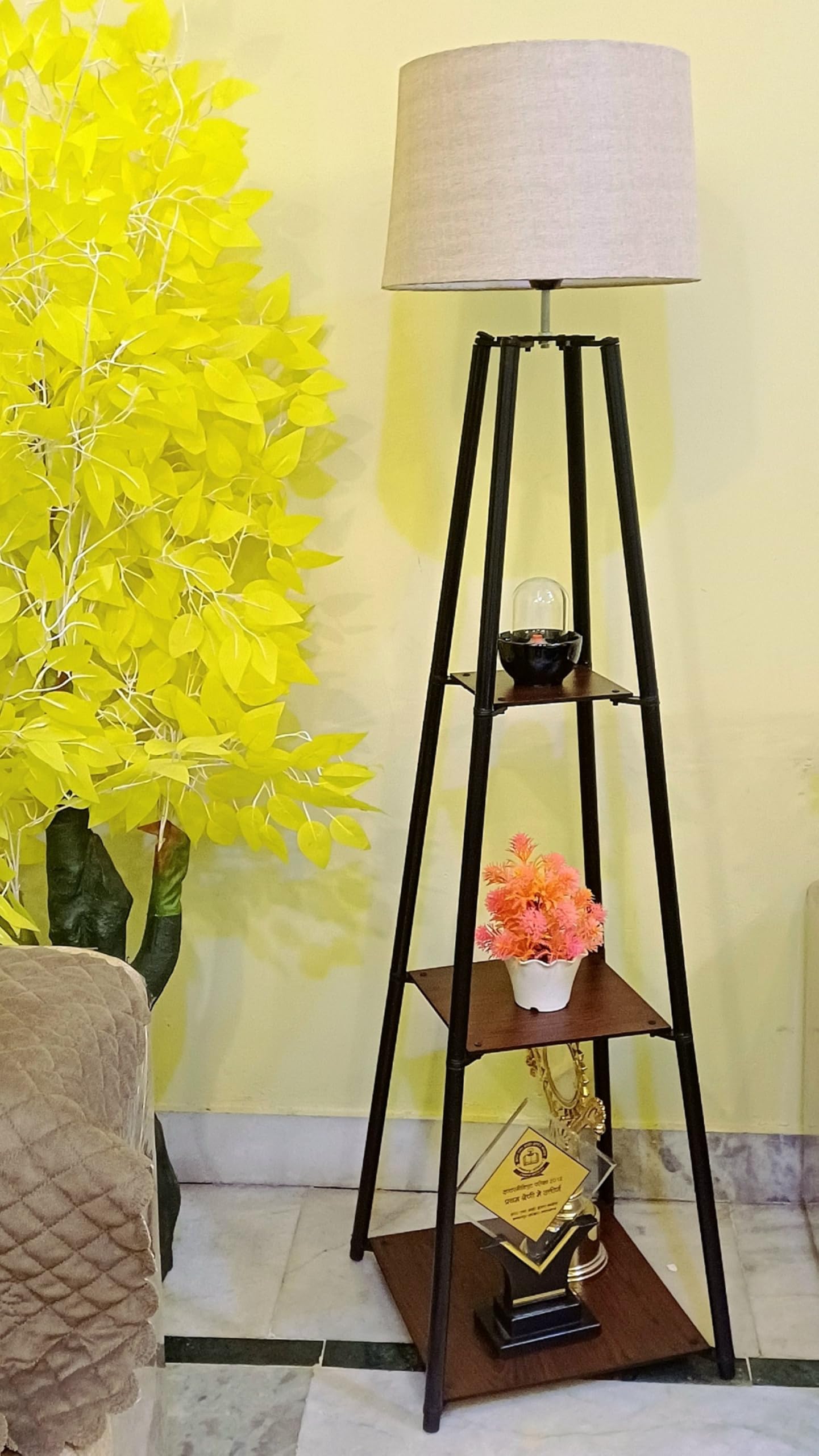 BRIGHTEN DECOR Floor Lamp, Modern Standing Lamp for Living Room, Shelf lamp for Bedroom, Jute Shade, Decoration lamp-image-1