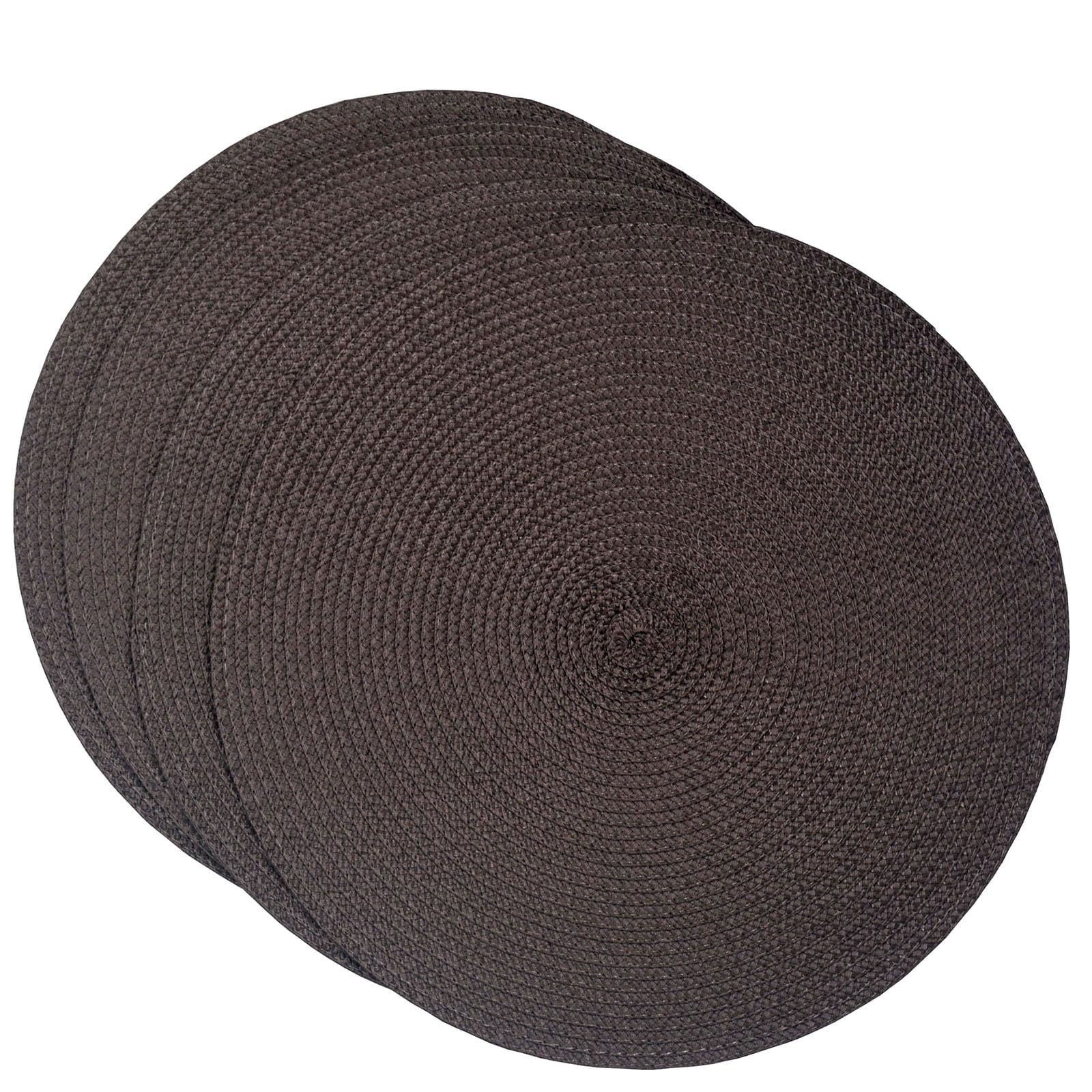 SCF2017 Round Woven Plastic Placemats 38cm Stylish and Practical Dining Table Mats,Set of 4,Coffee