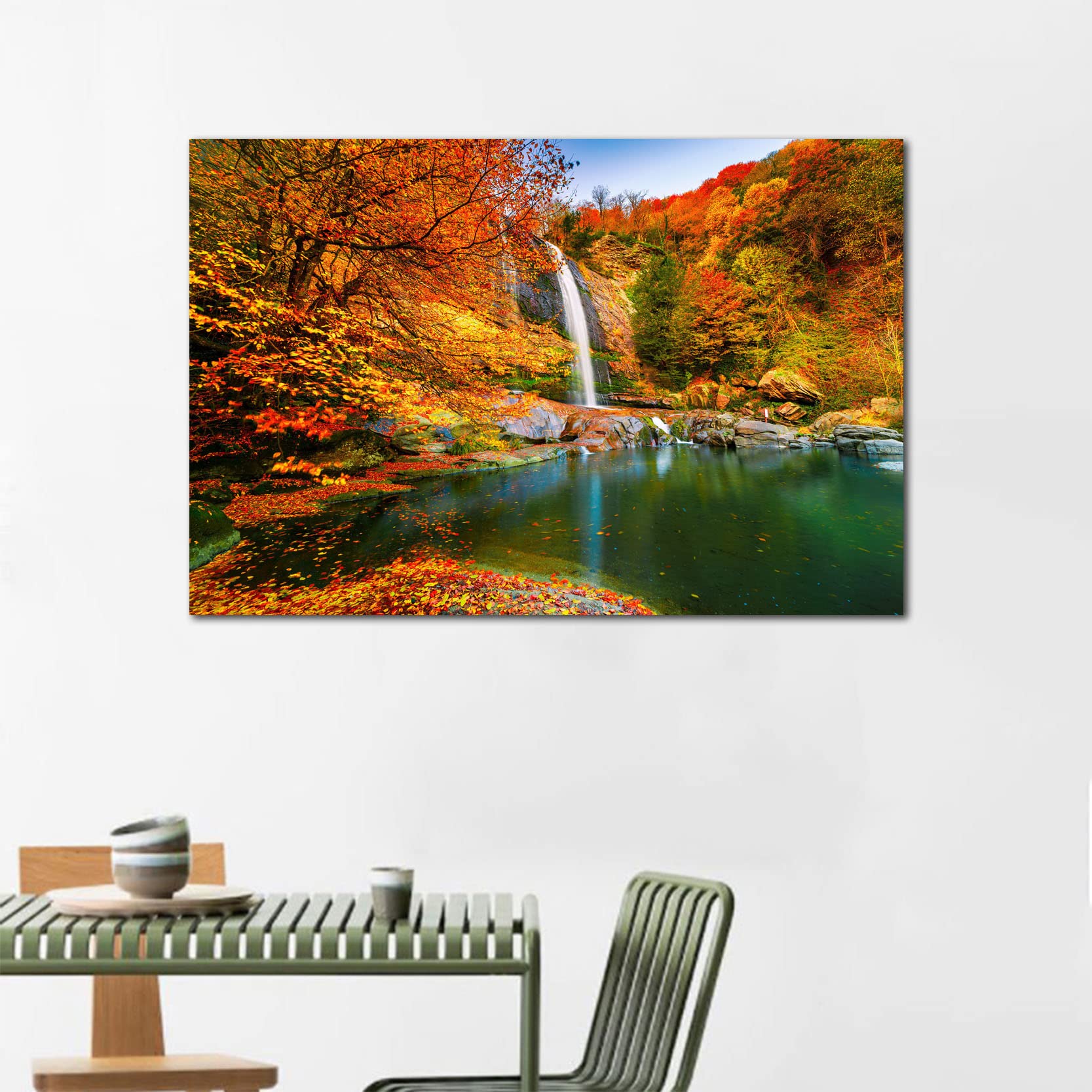 Amazon.co.jp: 滝 絵画 紅葉 自然 風景 ポスター 秋色 川 山 日光 風景 