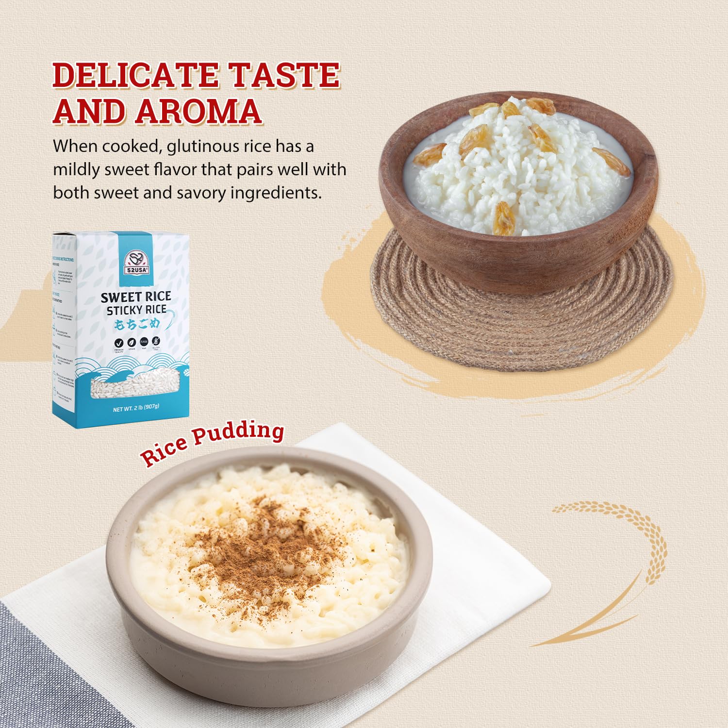 52USA Sweet Sticky Rice 2 Pound 32 Ounce Premium Glutinous Rice 907g Pack of 1 Gluten-Free Vegan All — view 5