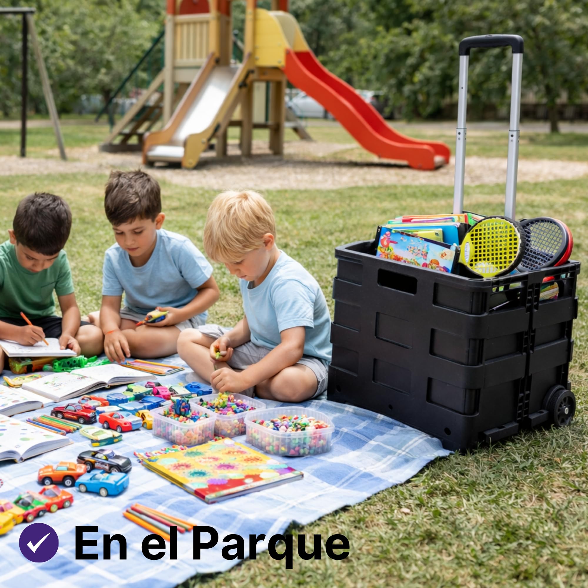 Pack de 2 Caja Plegable con Ruedas Multiusos | Carrito Compra Resistente 25kg | Cesta con Ruedas para uso Camping o Reciclaje | Ocupa poco espacio