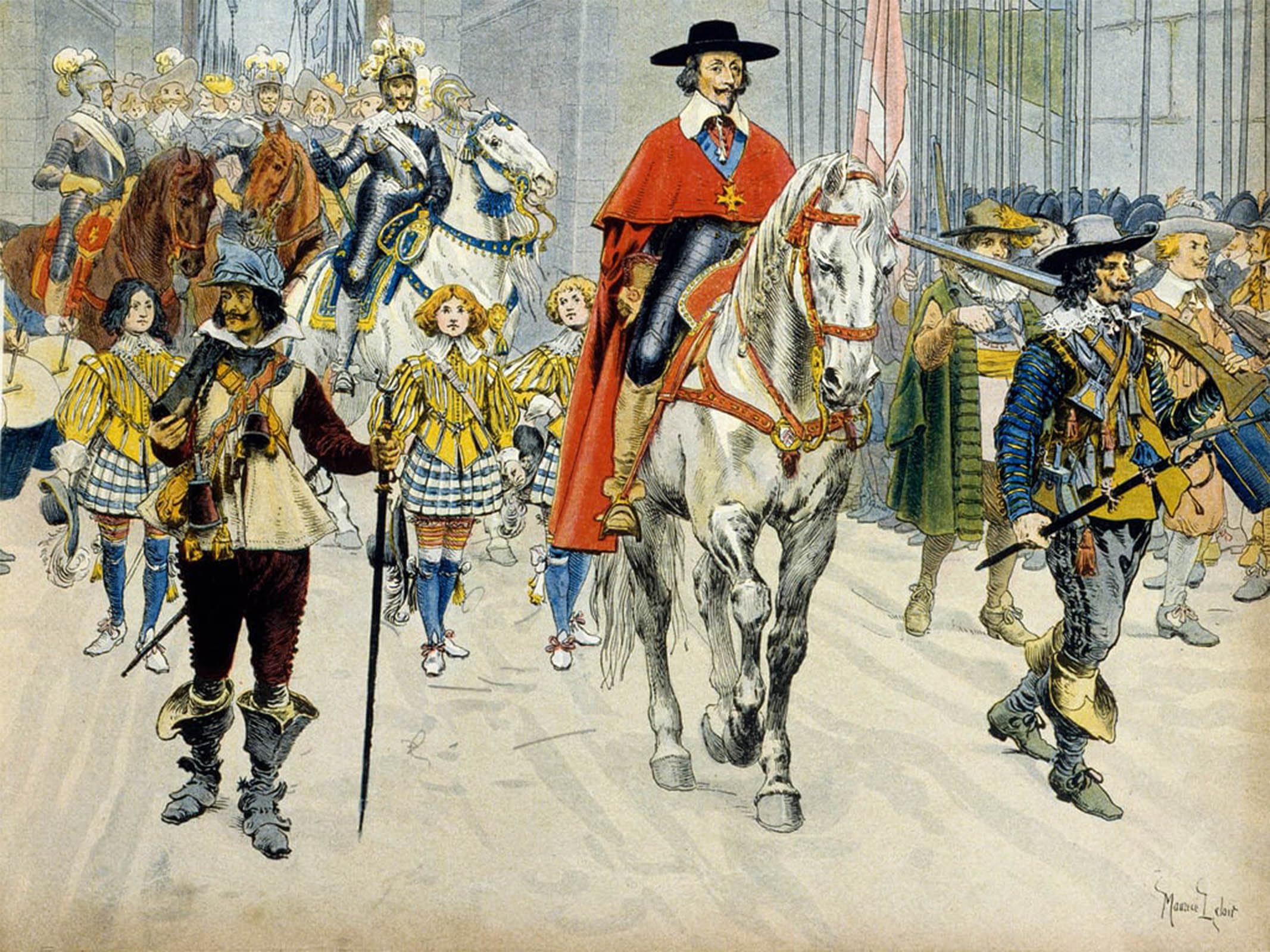 POSTERIIk Vintage Classic Picture Landscape Artwork History of France Entrment of King Louis Xiii and Cardinal Richelieu by Maurice Leloir Portrait Canvas Painting for Office Home Decor 60x90cm