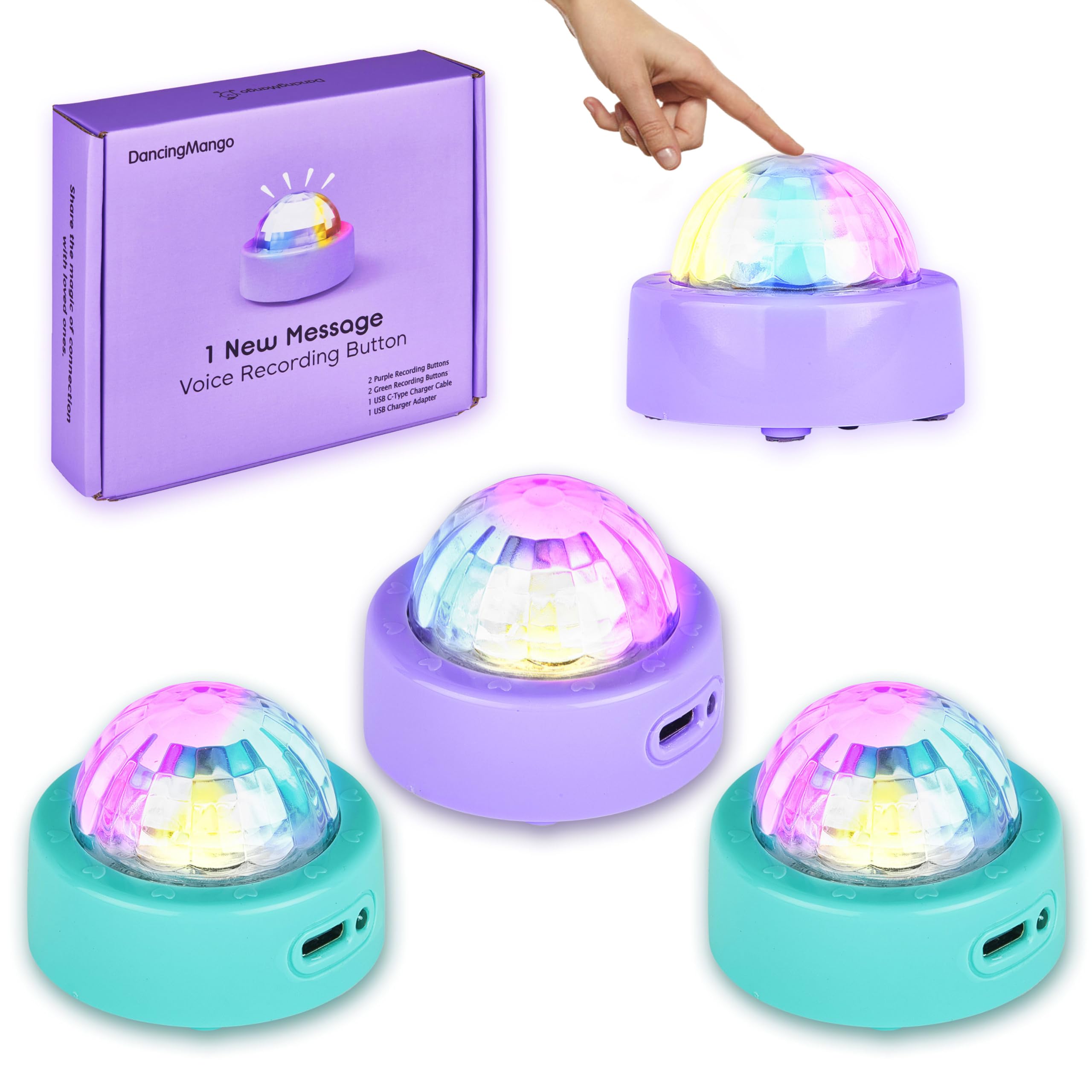 DancingMango Voice Recording Button - 4 PCS, High Sound Quality, USB Rechargeable, Communication for Family and Classroom, Fun for Kids, Funny Gift