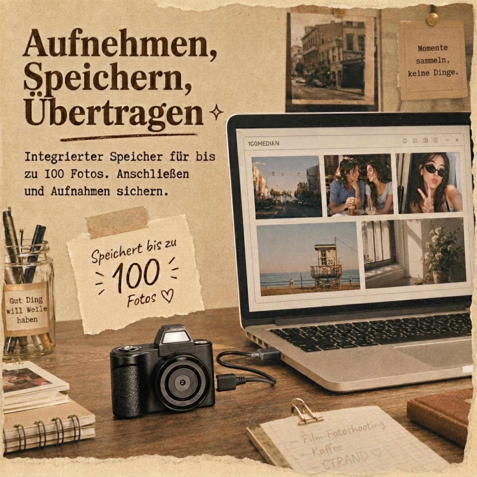 Mini Schlüsselanhänger Digitalkamera – Maxmango 1,3-Zoll 1080P Fotokamera Retro Kamera mit 64 GB Speicher, Ultraportable Kamera, Taschenformat für Reisen, Vlogging und als Ostern Geschenk (Schwarz)