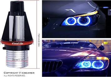 ICBEAMER LED Angel Eyes Halo Ring Marker Light, Color: Blue Compatible for BMW E39 E53 E60 E61 E63 E64 E65 E66 E87 LED 12V 6W, Replace OEM Factory Light Bulbs, [Pack of 2 pcs]