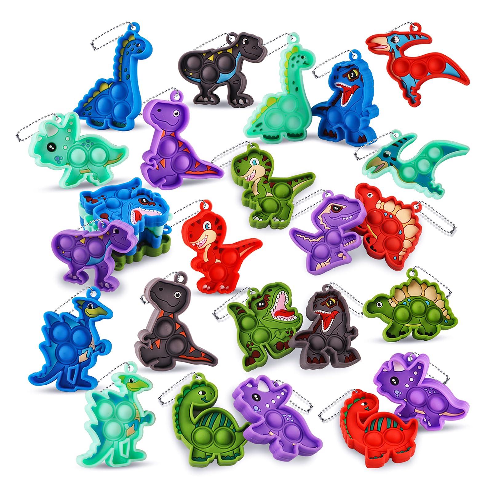 Kiss Monkey 24 Pack Dinosaur Party Favors,Mini Pop Keychain Toys Bulk,Pop Fidgets Party Favors for Kids,Stress Relief Sensory Toys,Goodie Bags Stuffer,Classroom Prizes,Birthday Gifts for Boys & Girls