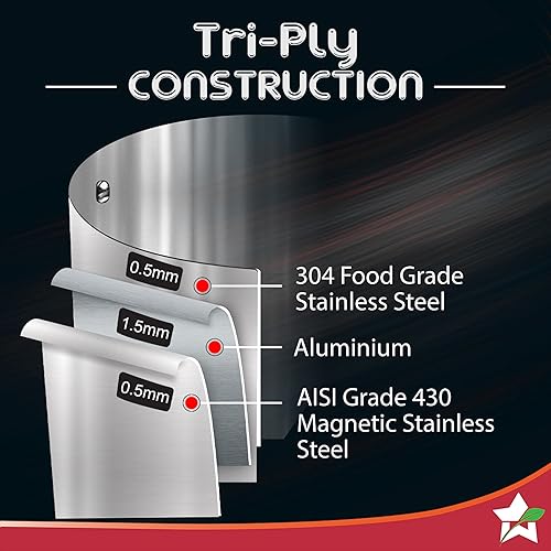 Miniatura 5 de Wonderchef Nigella Kadhai de acero inoxidable de 3 capas con tapa 9.4 in, 2,2 litros, 0.102 in de grosor