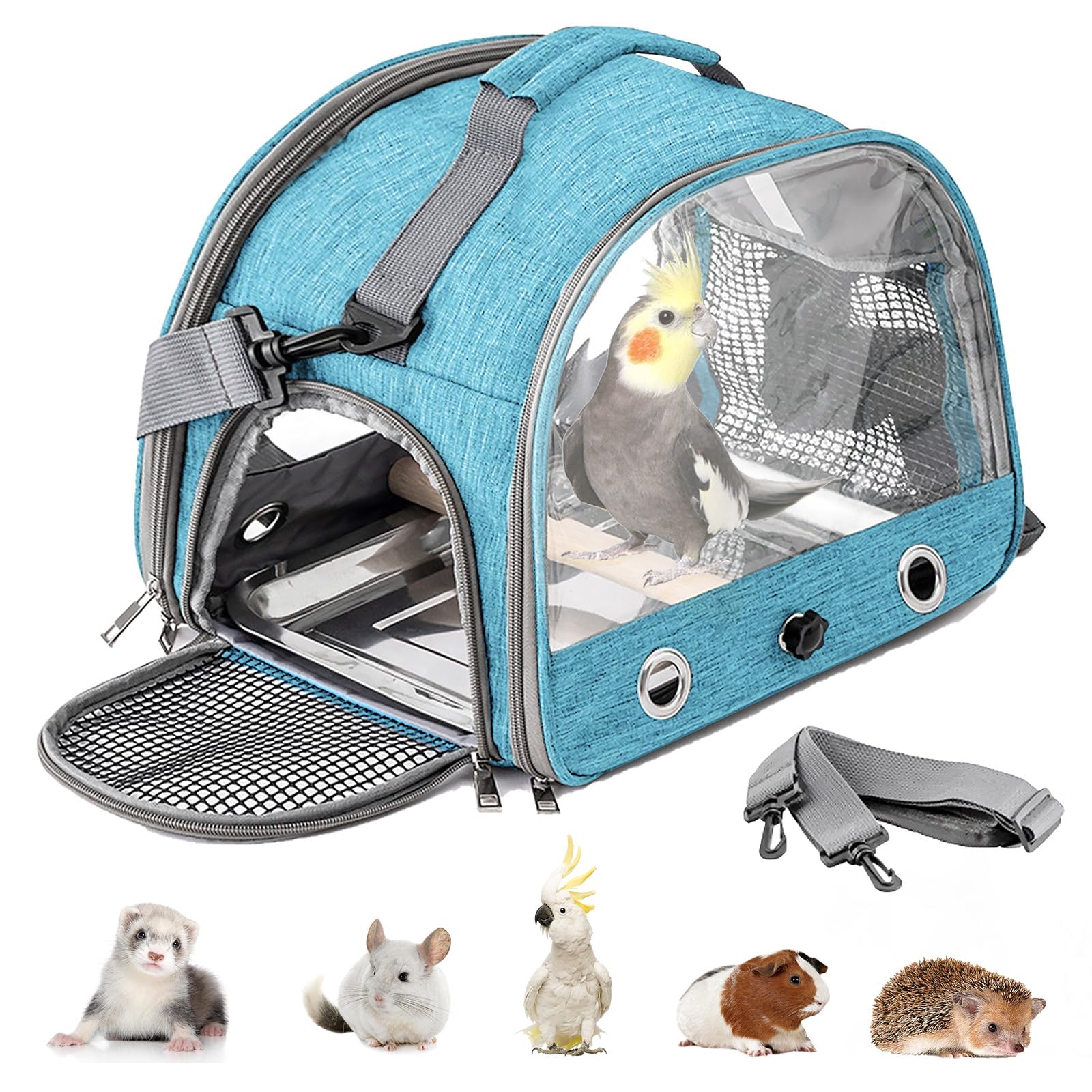 Bolsa De Pájaros Con Barra De Pie Y Bandeja De Acero Inoxidable, Mochila Para Pájaros, Jaula Portátil, Bolsa De Transporte Para Pájaros Pequeños