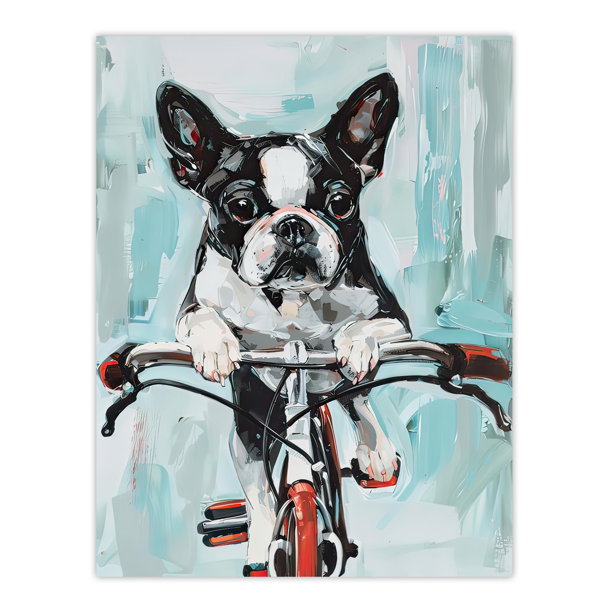 Artery8 Boston Terrier Dog Lover Bicycle Oil Painting Fun Living Room Large Wall Art Poster Print Thick Paper 18X24 Inch