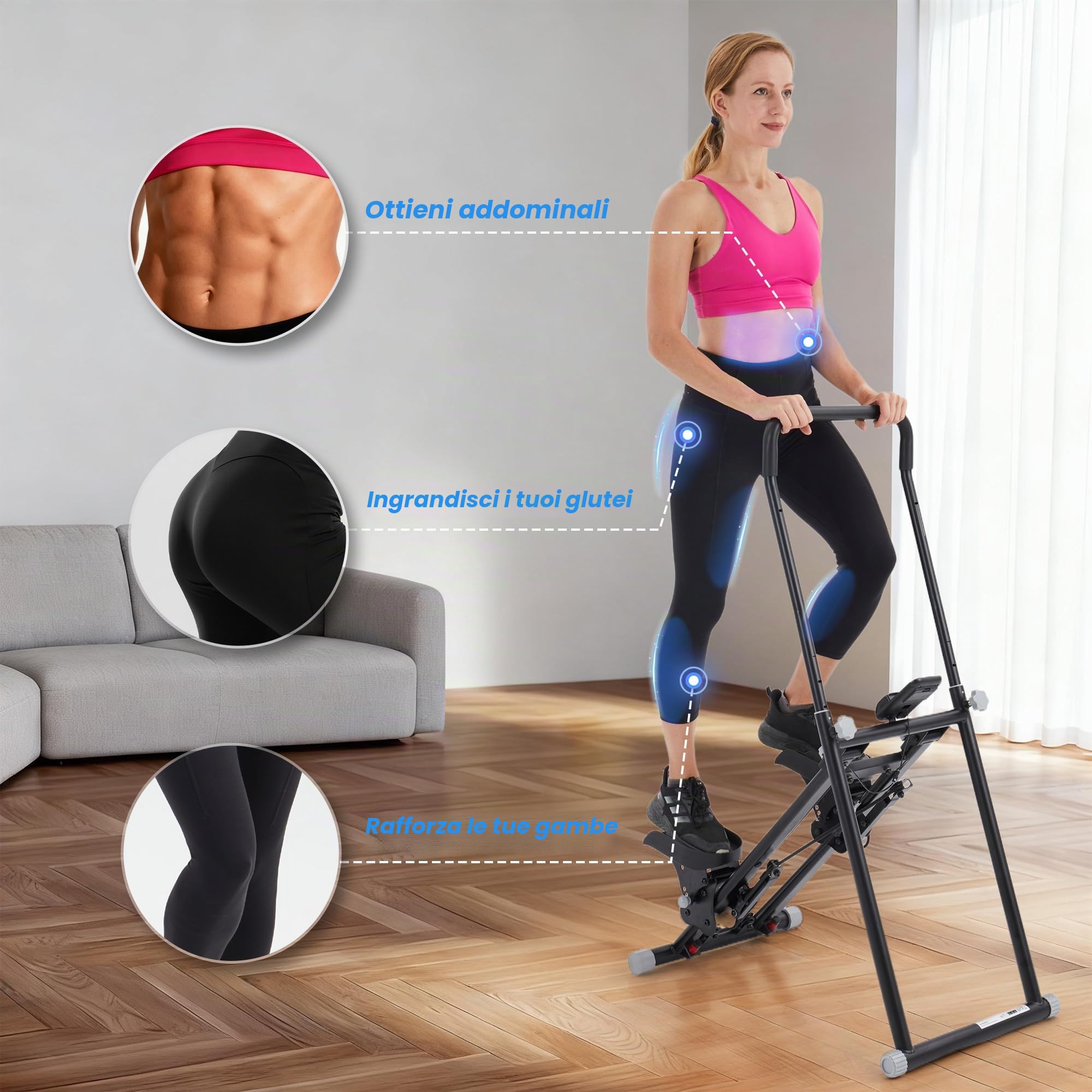 Stair Stepper Pieghevole, Stair Climber Stairmaster Regolabile, Stepper per la Casa con Resistenza Regolabile a 3 Livelli e schermo LCD