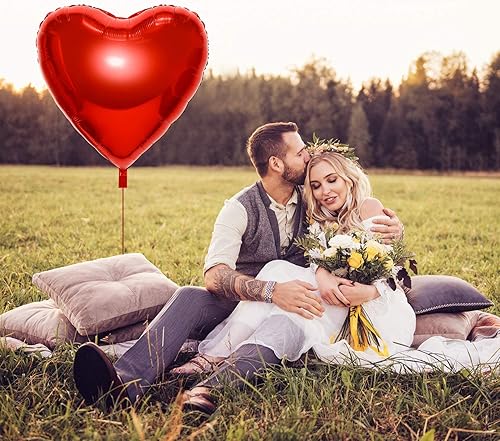 Miniatura 4 de Gejoy 4 globos grandes en forma de corazón de 32 pulgadas, enormes globos de amor de papel de aluminio rojo para boda, compromiso, aniversario,
