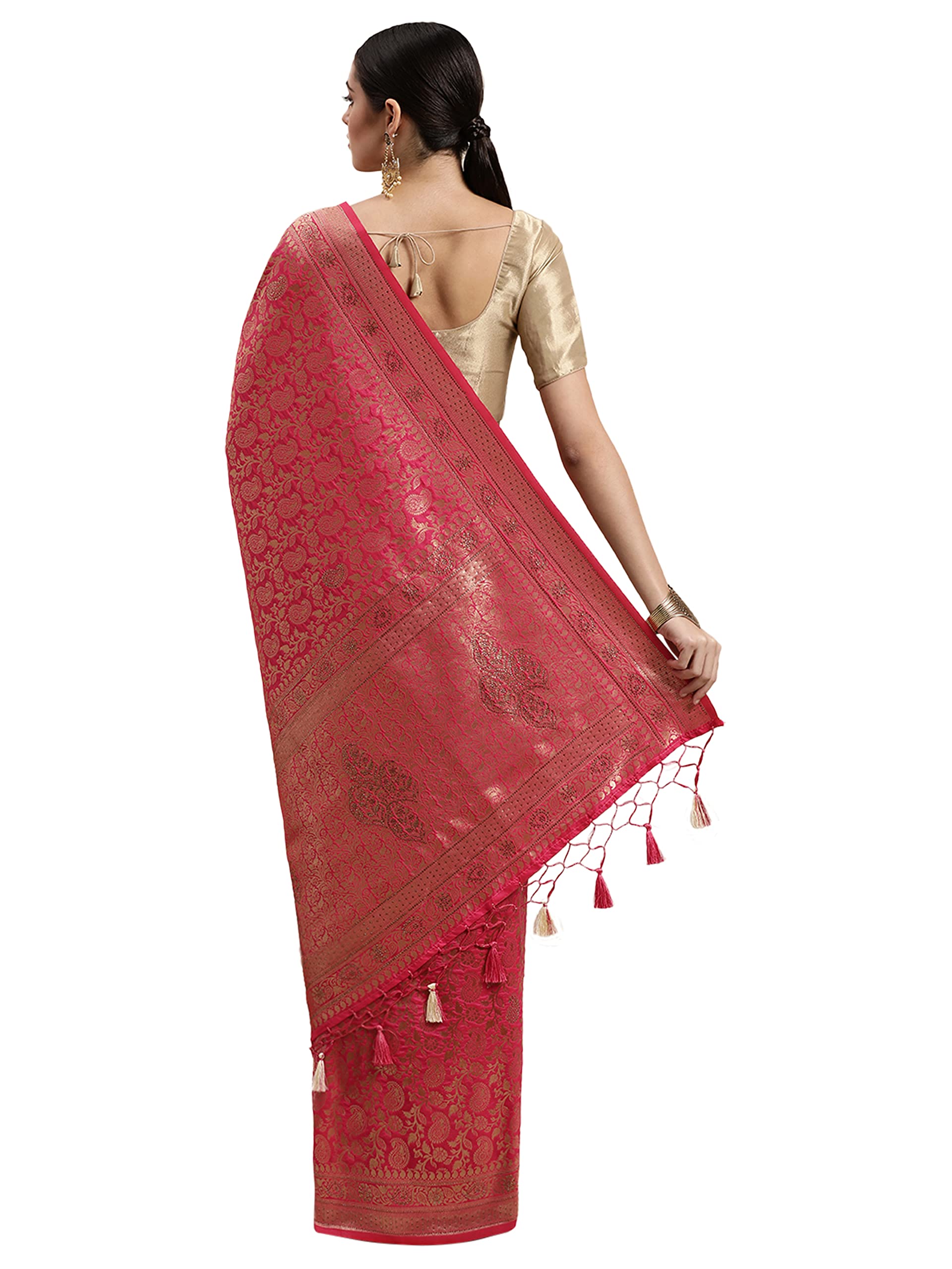 MOHEY Sari da donna, tessuto sari con camicetta PieceAll Over Jaal e Border Art Silk Sari