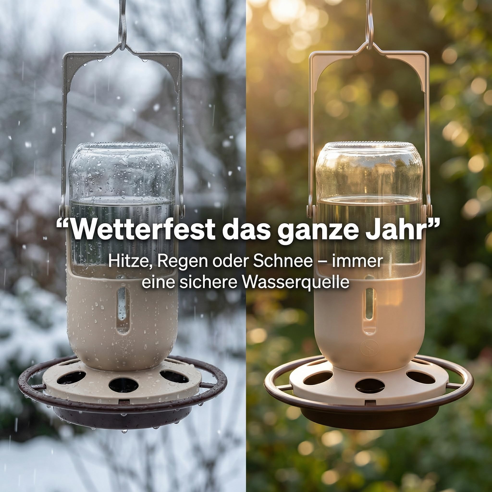 Vogeltränke 1L hängend aus Glas für Wildvögel – große Vogeltränke für sauberes Wasser auf Balkon & im Garten, wetterfestes Vogel Zubehör Hergestellt in der EU