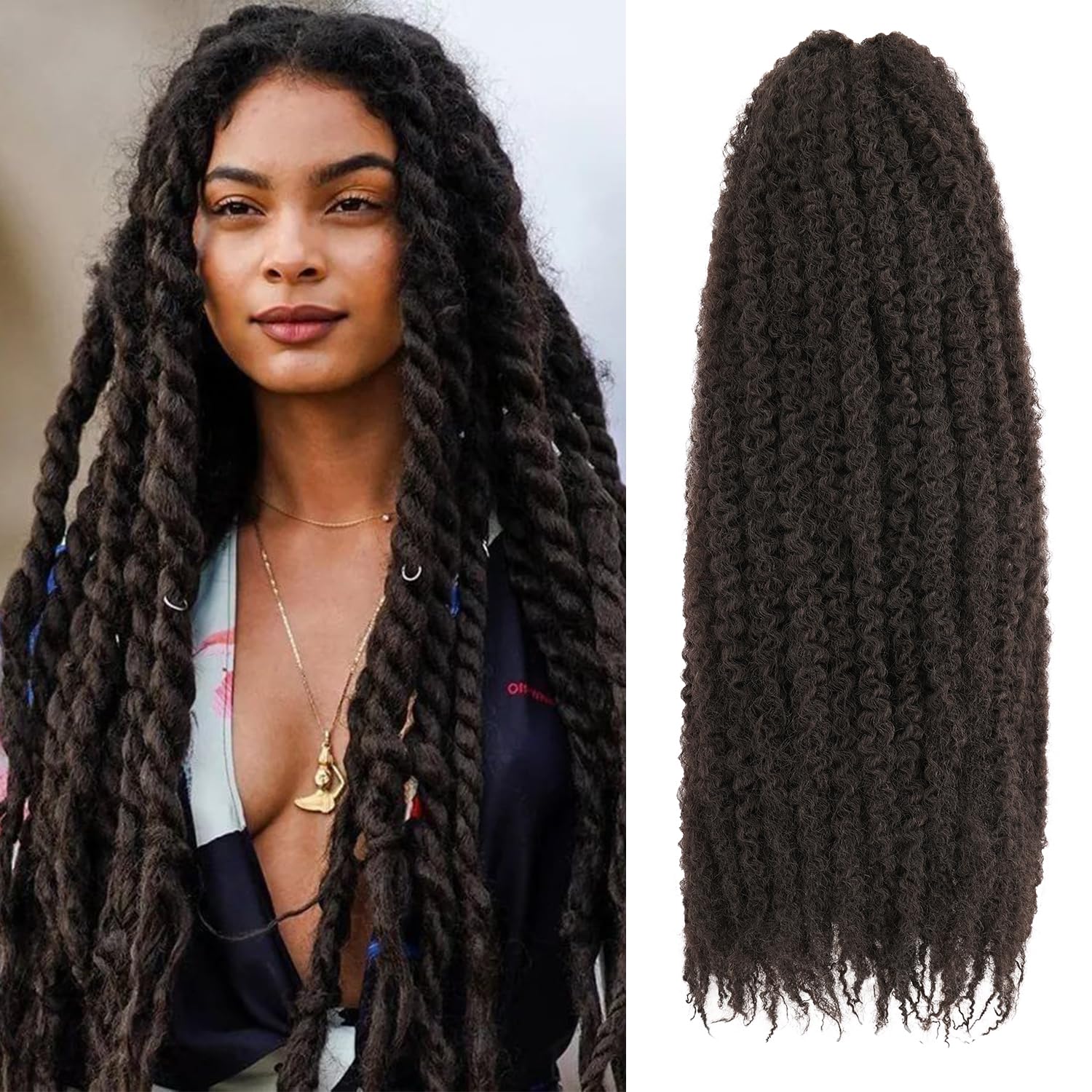 Mscat Marley Twist Hair 24 Inches - 8 Packs Dark Brown Afro Kinky Curly Faux Locs (4#), 24 Inch (Pack of 8)