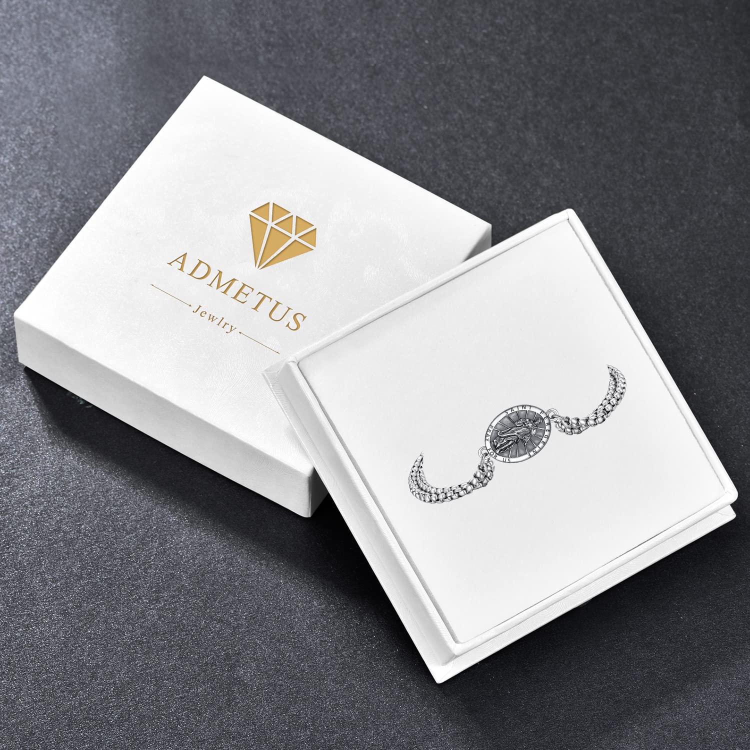 ADMETUS 925 Sterling Silber Amulett Armband | Schutzpatron Armband für Männer mit 7"+2" Verstellbare Kette