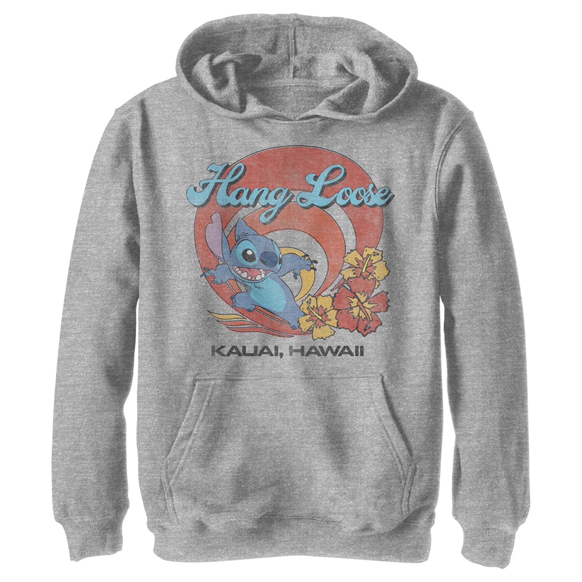 Disney Lilo & Stitch Stitch Kauai Boy's Hooded Pullover Fleece, Athletic Heather, Medium