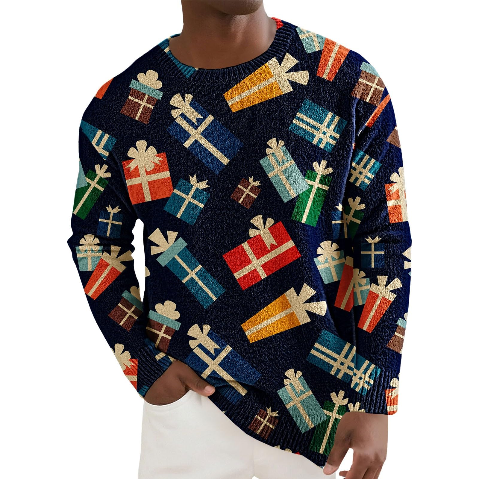 Maglione invernale da uomo, in cotone, caldo, maglione natalizio da uomo, 3 pezzi, casual, a maglia, morbido, senza cappuccio, per feste di Capodanno, maglione di lana