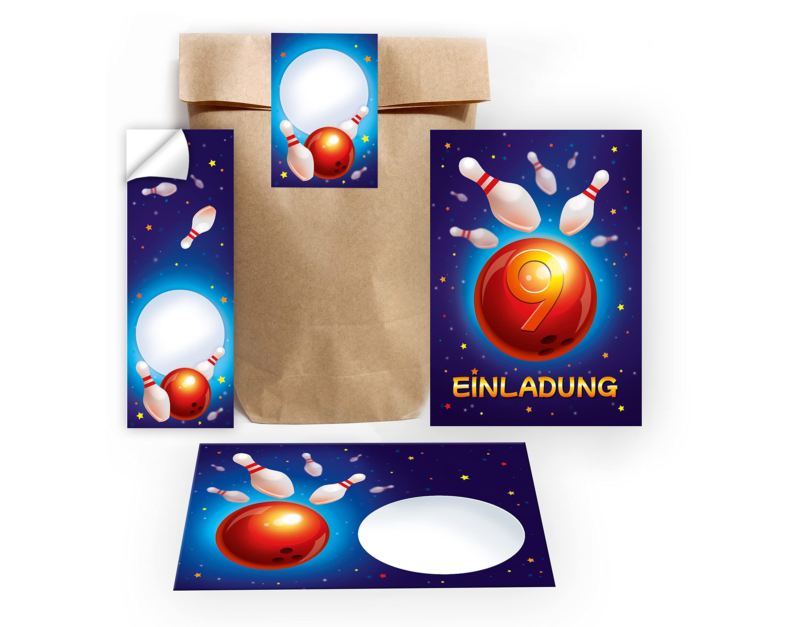 12 Kit Inviti Per 9° Compleanno Bambini – Con Buste, Sacchetti Regalo E Adesivi, Fatto In Germania