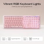 MechLands X Maorbeng X100 PRO Clavier de jeu Membrane avec Pad numérique, RGB Clavier d'ordinateur sans fil avec rétroéclairage 5000mAh Batterie, BT/2.4G/USB-C filaire, 96% Mise en page pour Windows/Mac/PC (Pink)